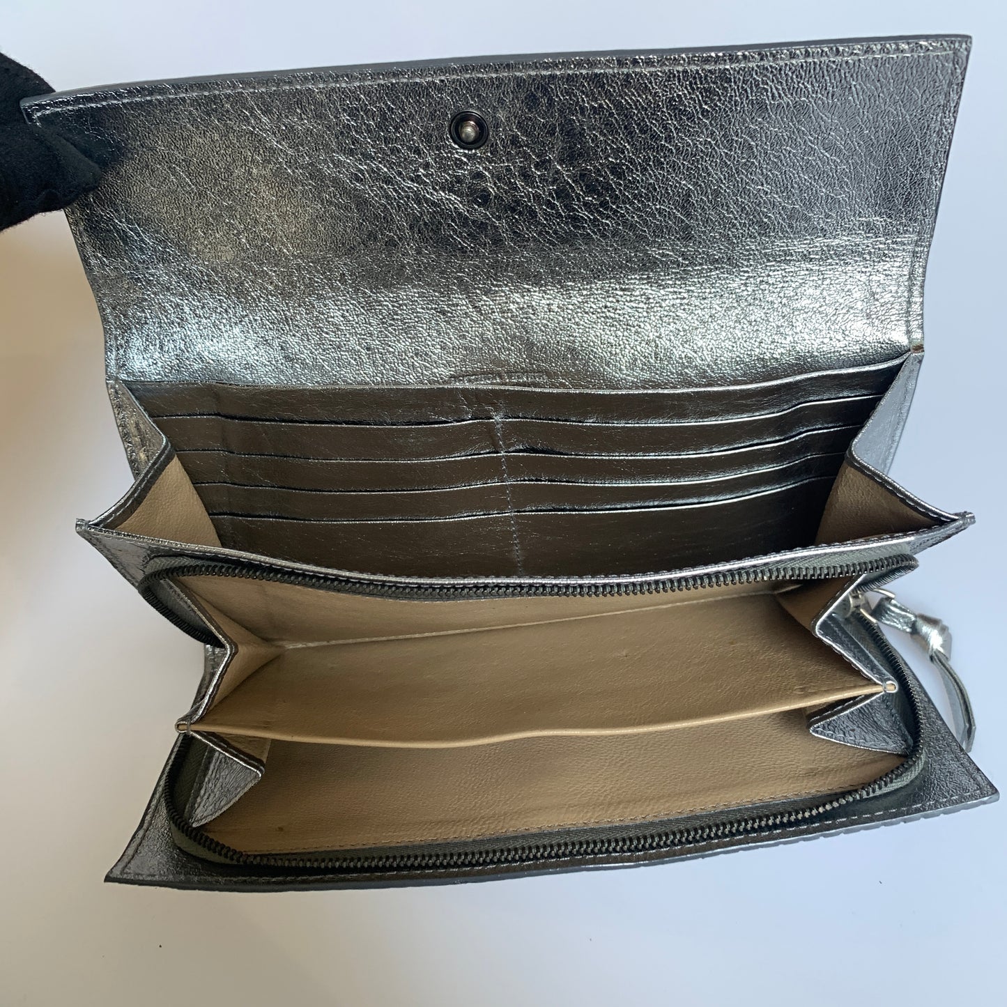 Bottega Veneta intrecciata silver long wallet Authentic with COA