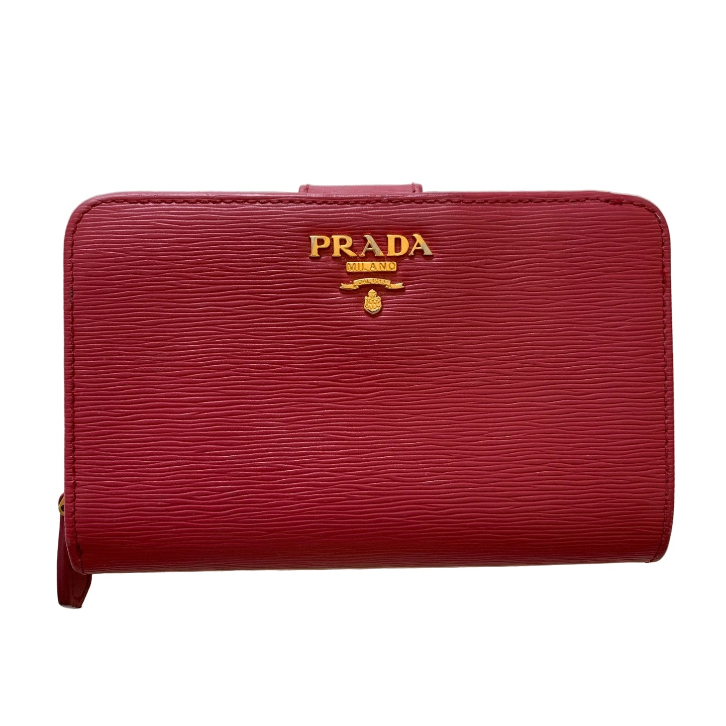 Prada women’s pink bifold compact leather wallet authentic with COA