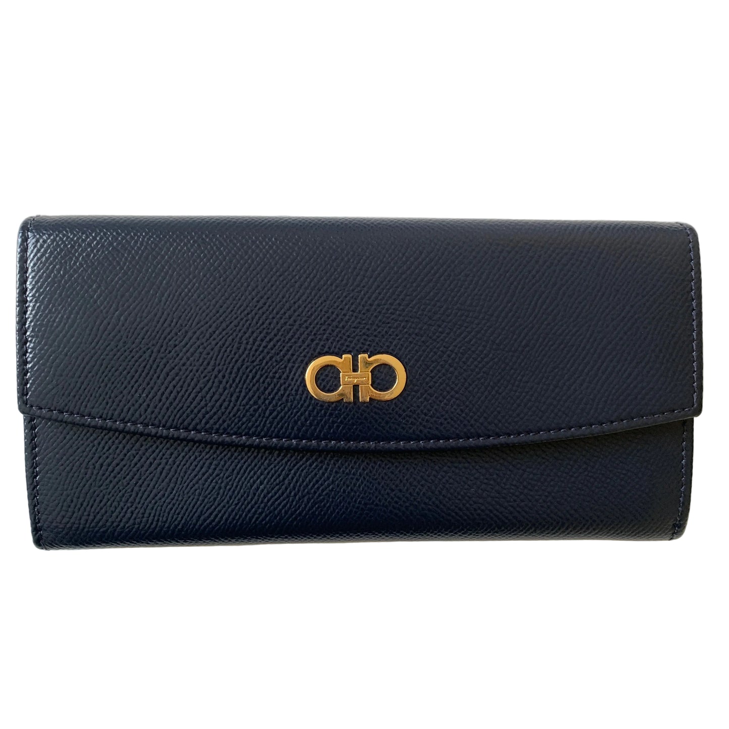Ferragamo navy blue leather long wallet Authentic with COA
