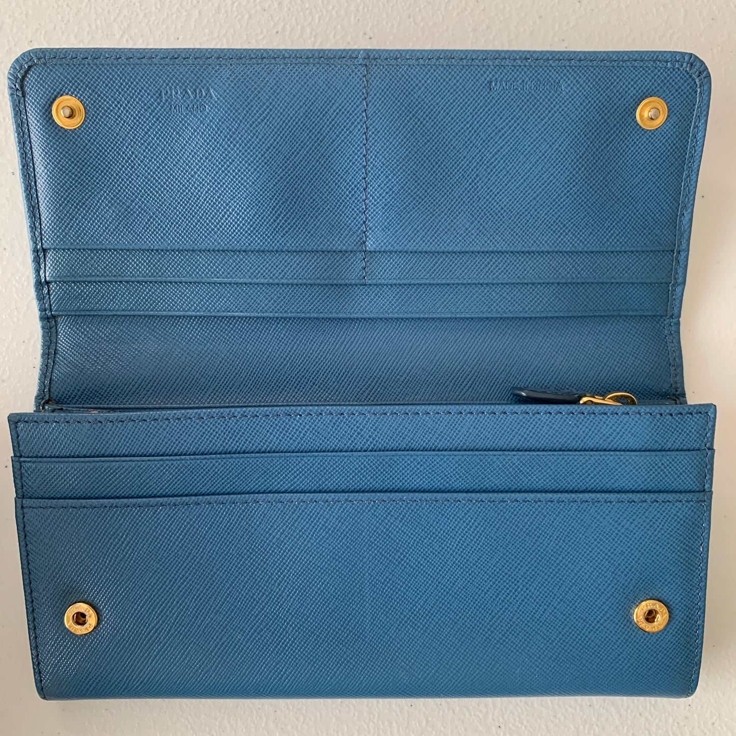 Prada women’s blue saffiano leather long wallet authentic with COA