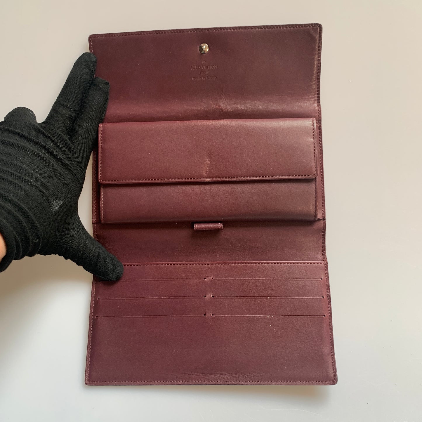 Louis Vuitton monogram Sarah matt burgundy long wallet TH0052 Authentic with COA box dusty