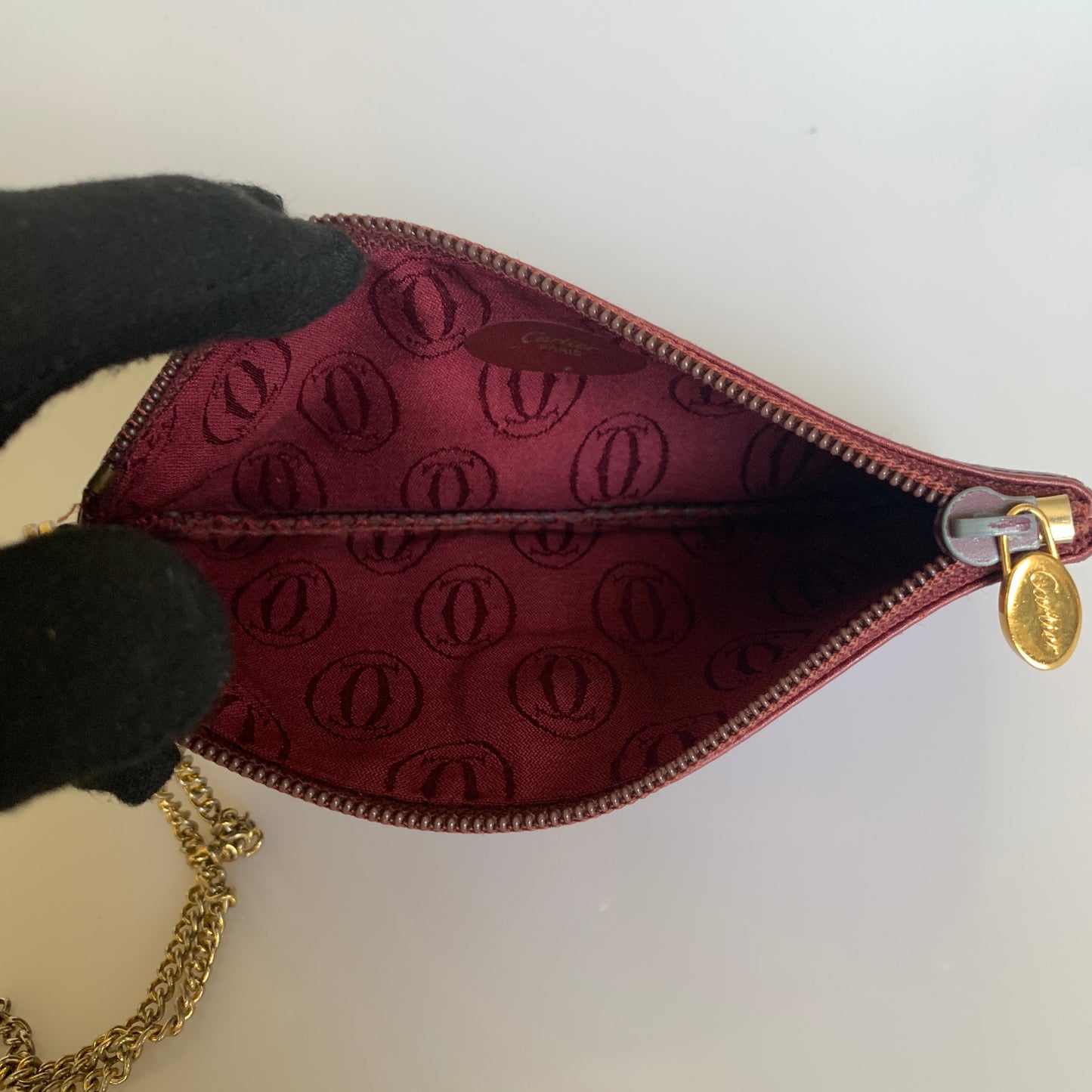 Cartier burgundy leather wristlet clutch bag Authentic with COA