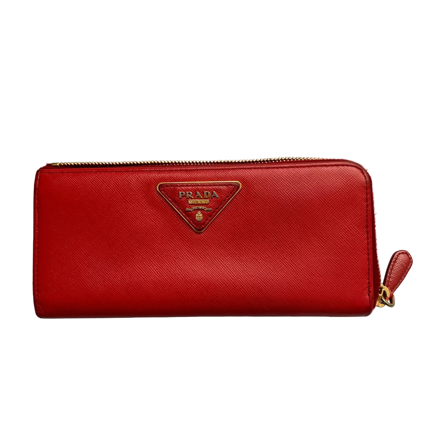 Prada women’s red long zip around wallet Authentic of COA