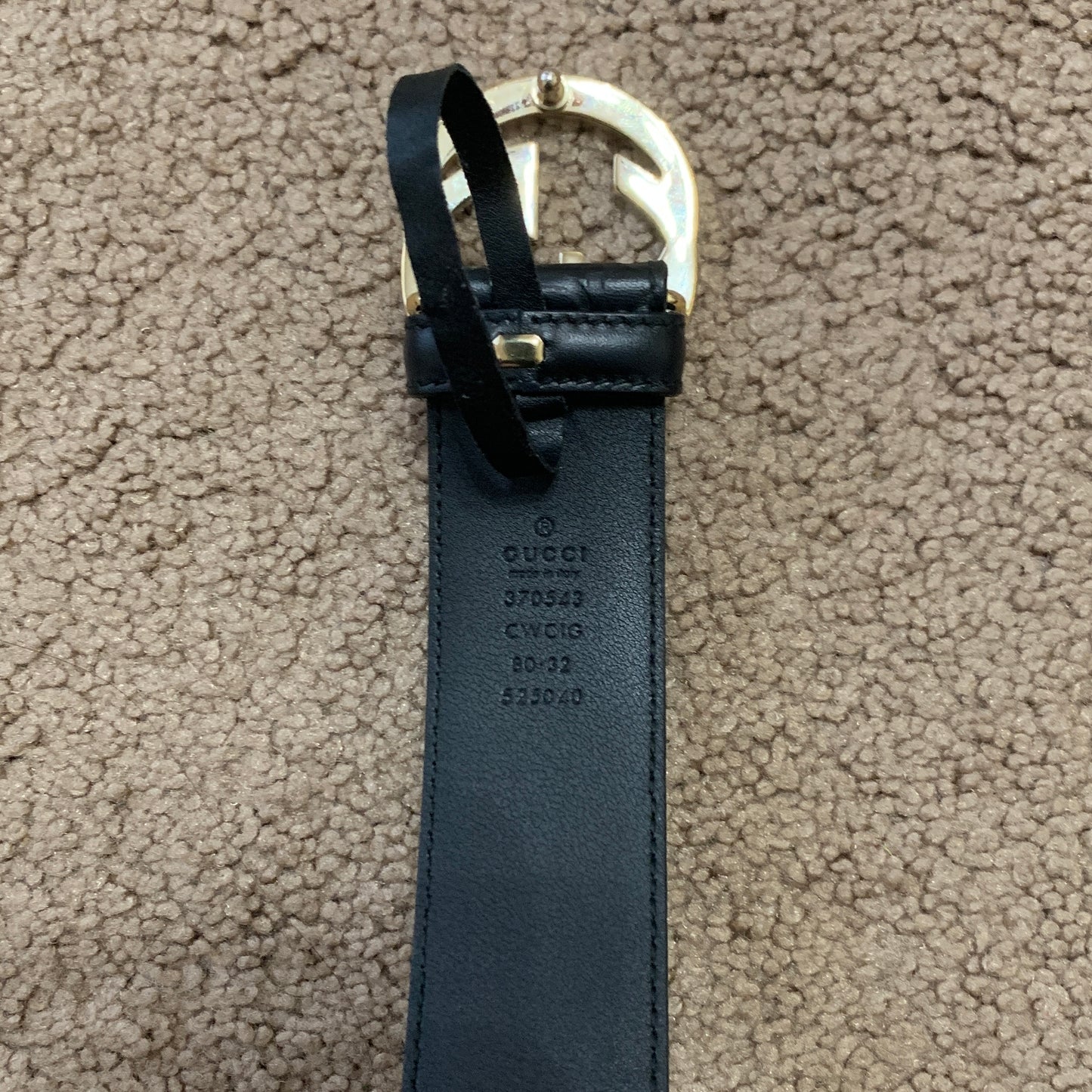 Authentic Gucci unisex signature monogram black leather belt