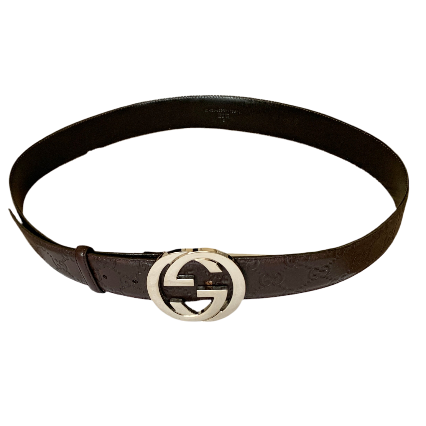 Authentic Gucci unisex signature monogram dark brown leather belt