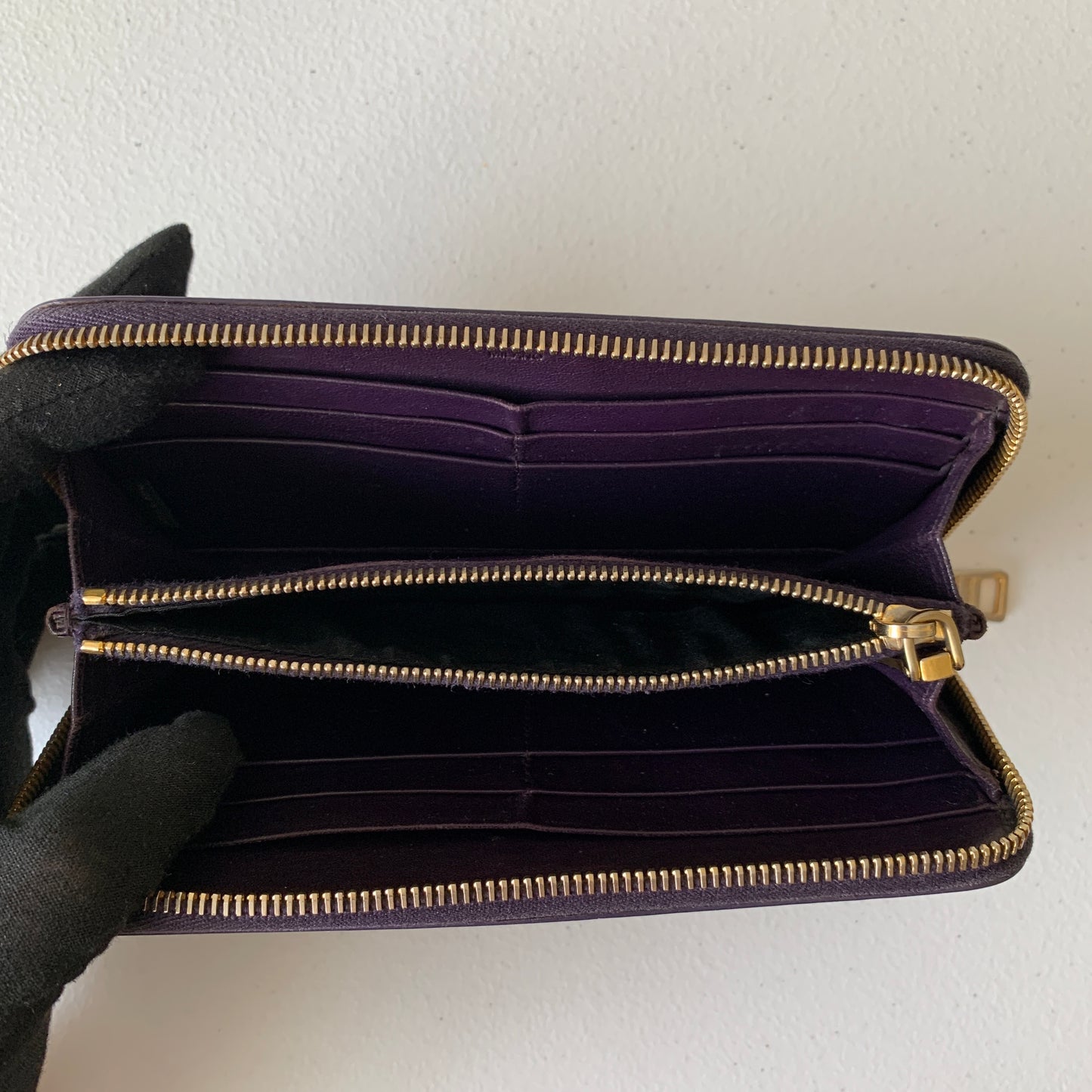 Prada long zipper around purple Wallet authentic with COA