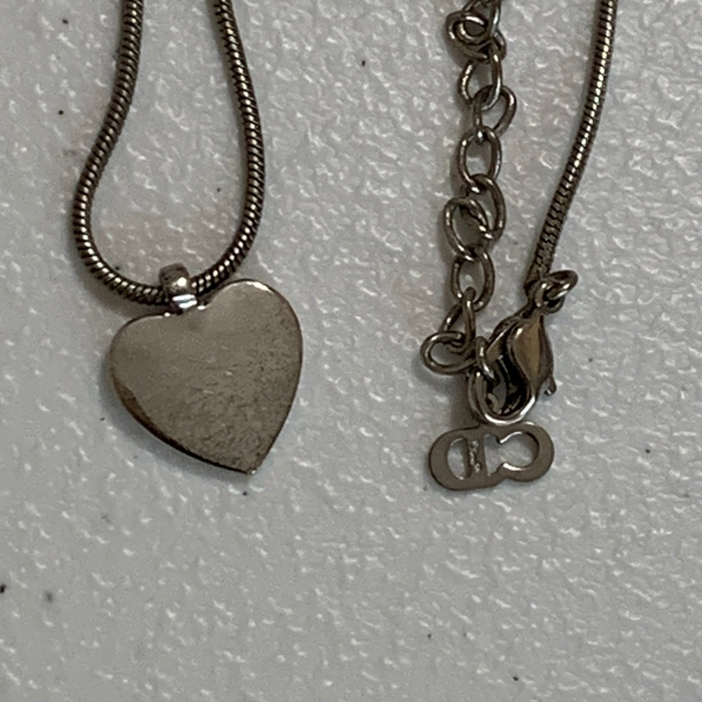 Christian Dior silver tone heart tag adjustable Necklace authentic with COA box dusty
