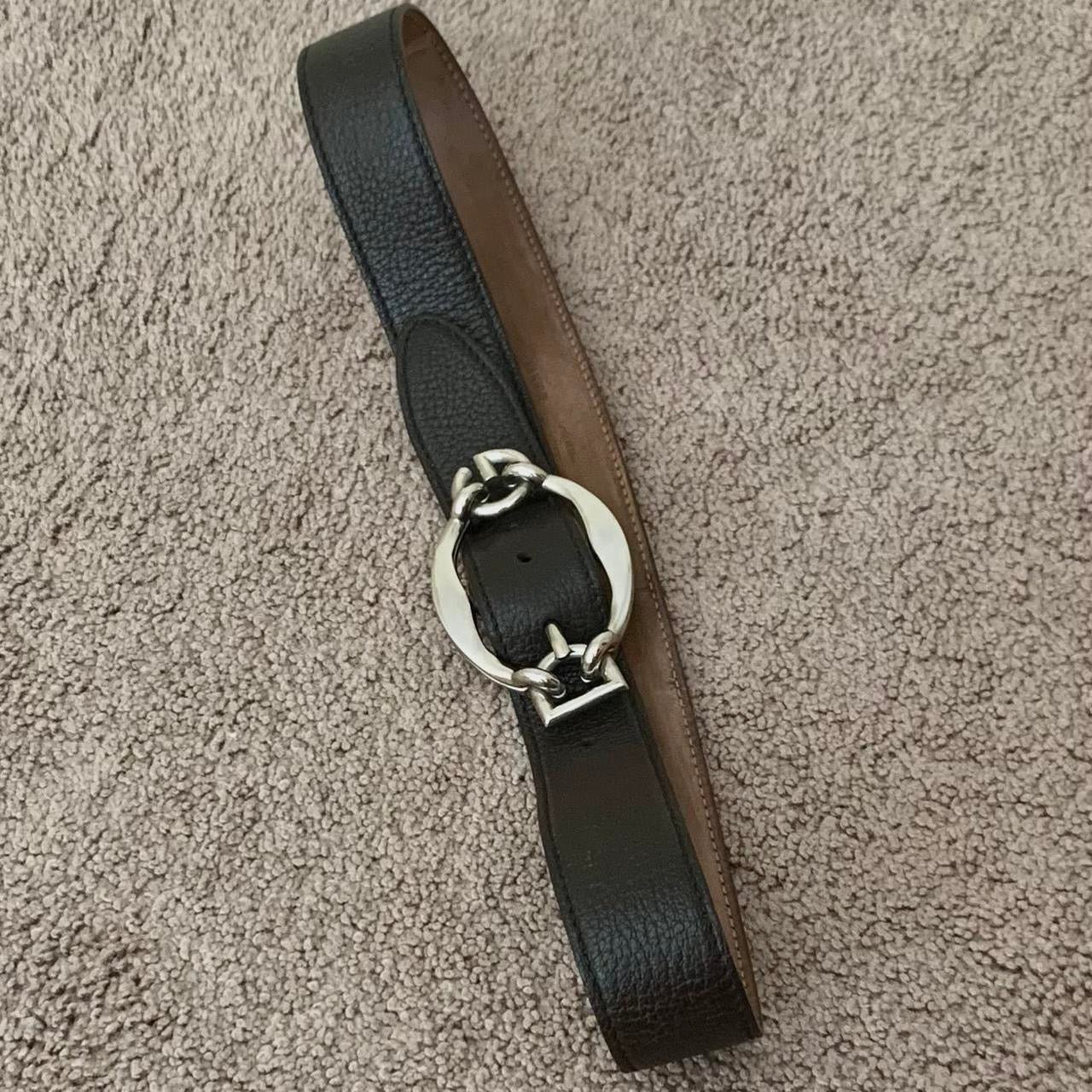 Authentic Dolce & Gabbana first line unisex vintage pre owned dark brown leather DG logo belt size 95cm/38”