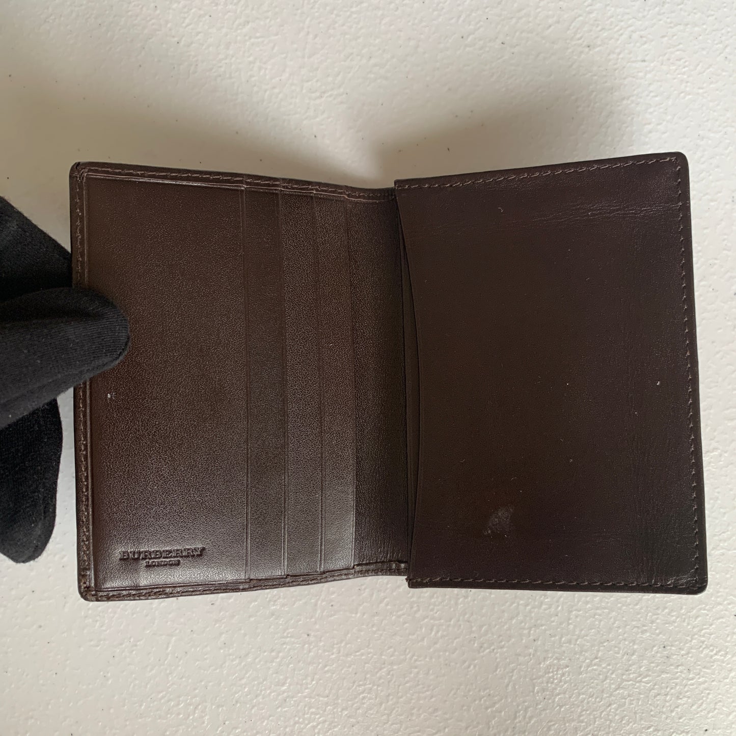 Burberry classic check brown leather card holder wallet authentic with COA