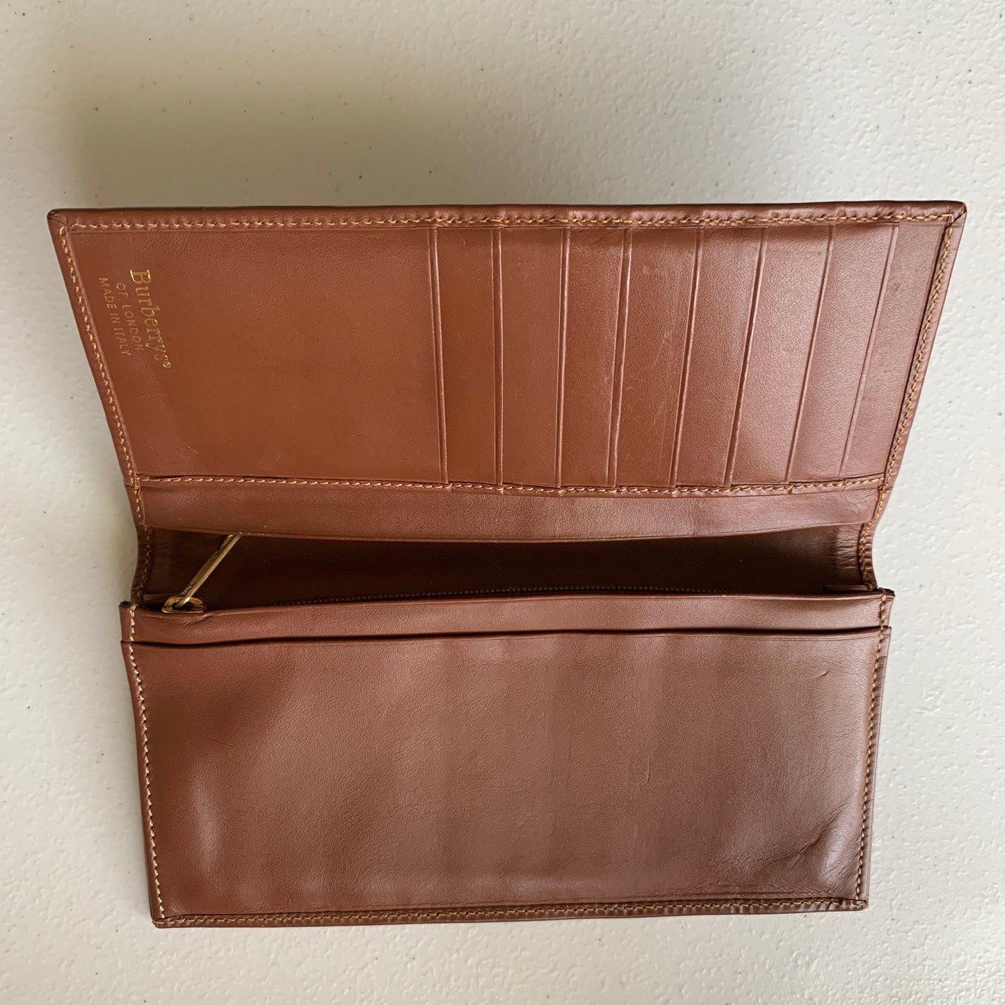 Burberry check brown leather long wallet authentic with COA