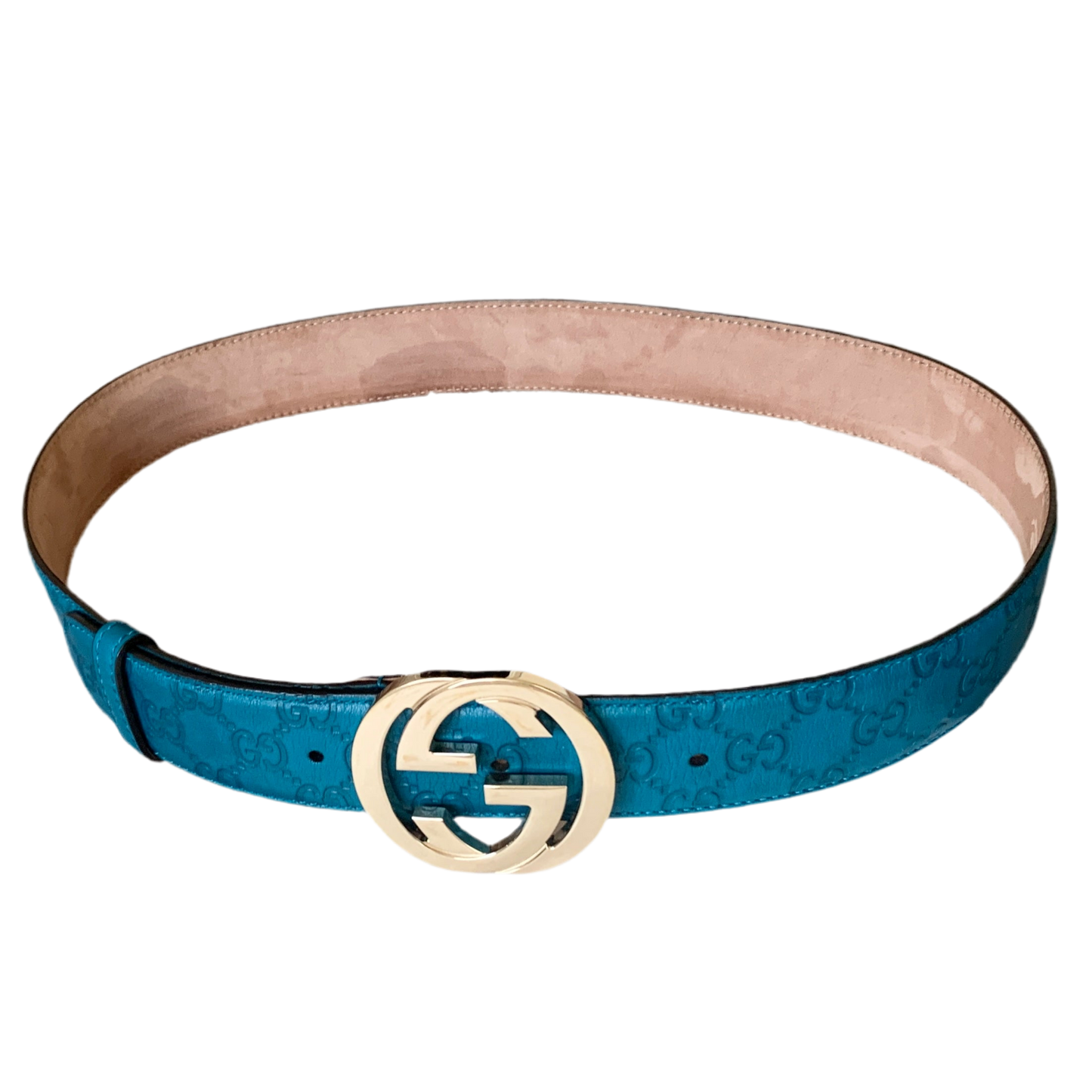 Authentic Gucci GG monogram brilliant blue leather belt