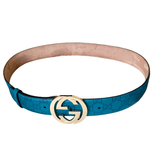 Authentic Gucci GG monogram brilliant blue leather belt
