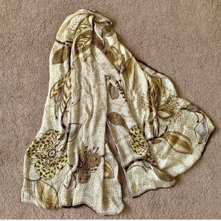 Authentic Fendi FF monogram women’s silk scarf long and large