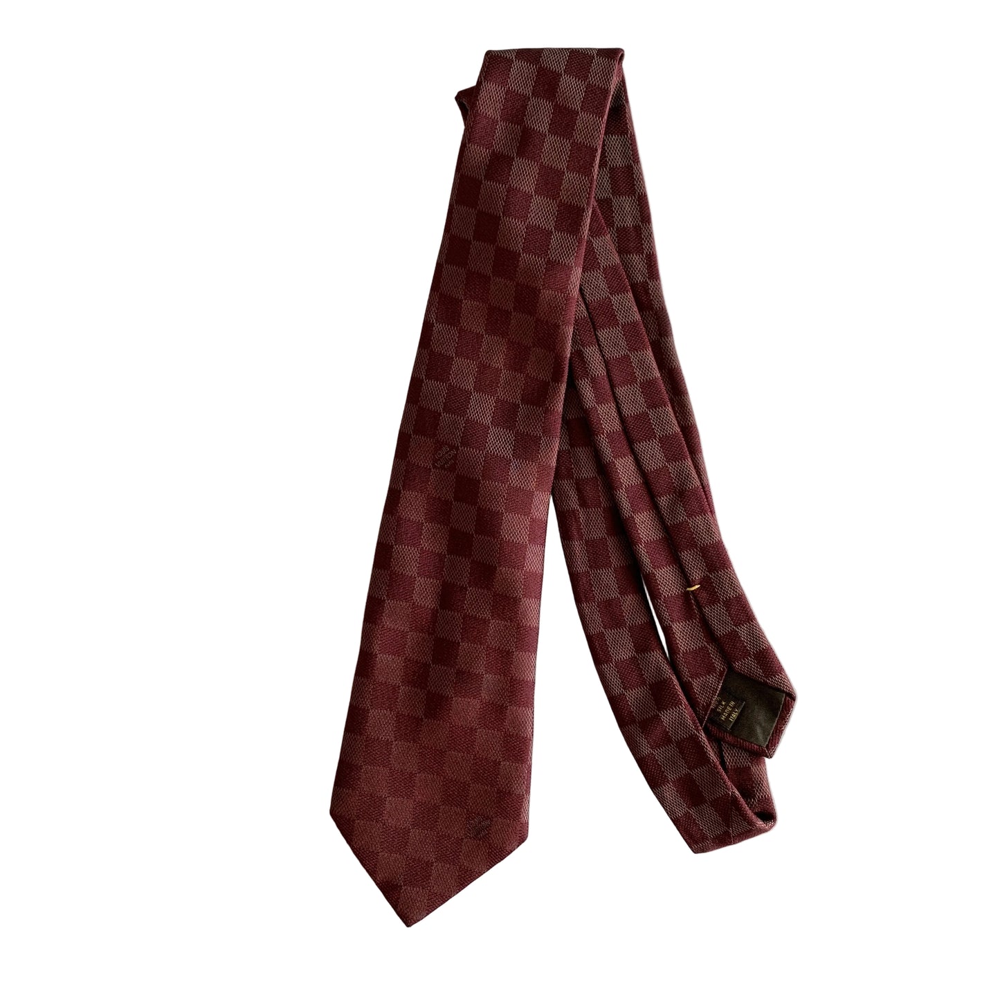 Louis Vuitton burgundy damier silk tie authentic with COA