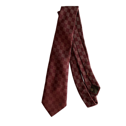 Louis Vuitton burgundy damier silk tie authentic with COA