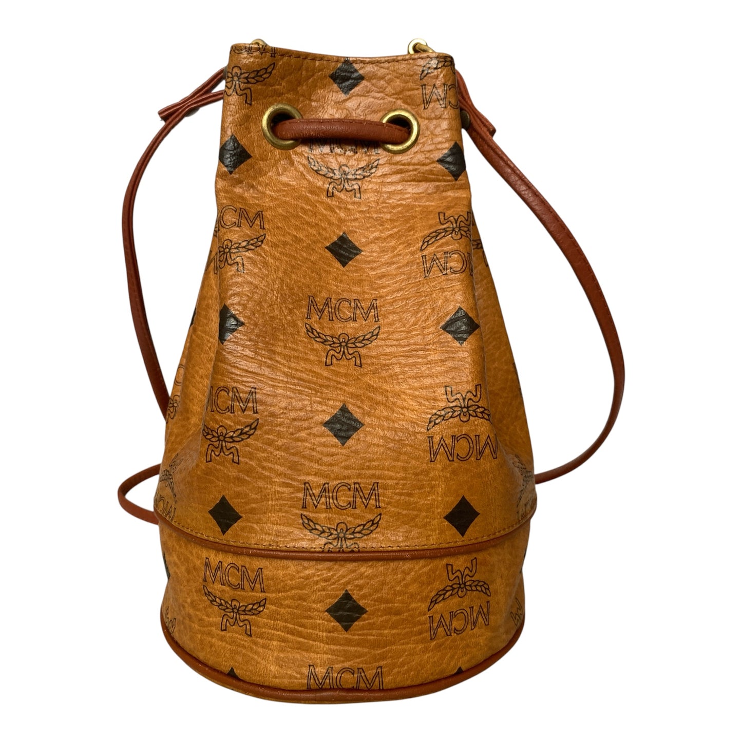MCM cognac visetos bucket bag Authentic with COA