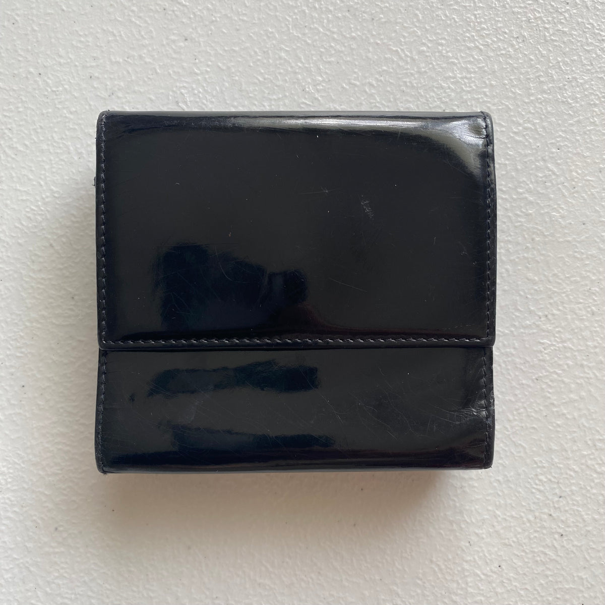 Chanel black patent leather compact wallet Authentic with COA 4x3.6