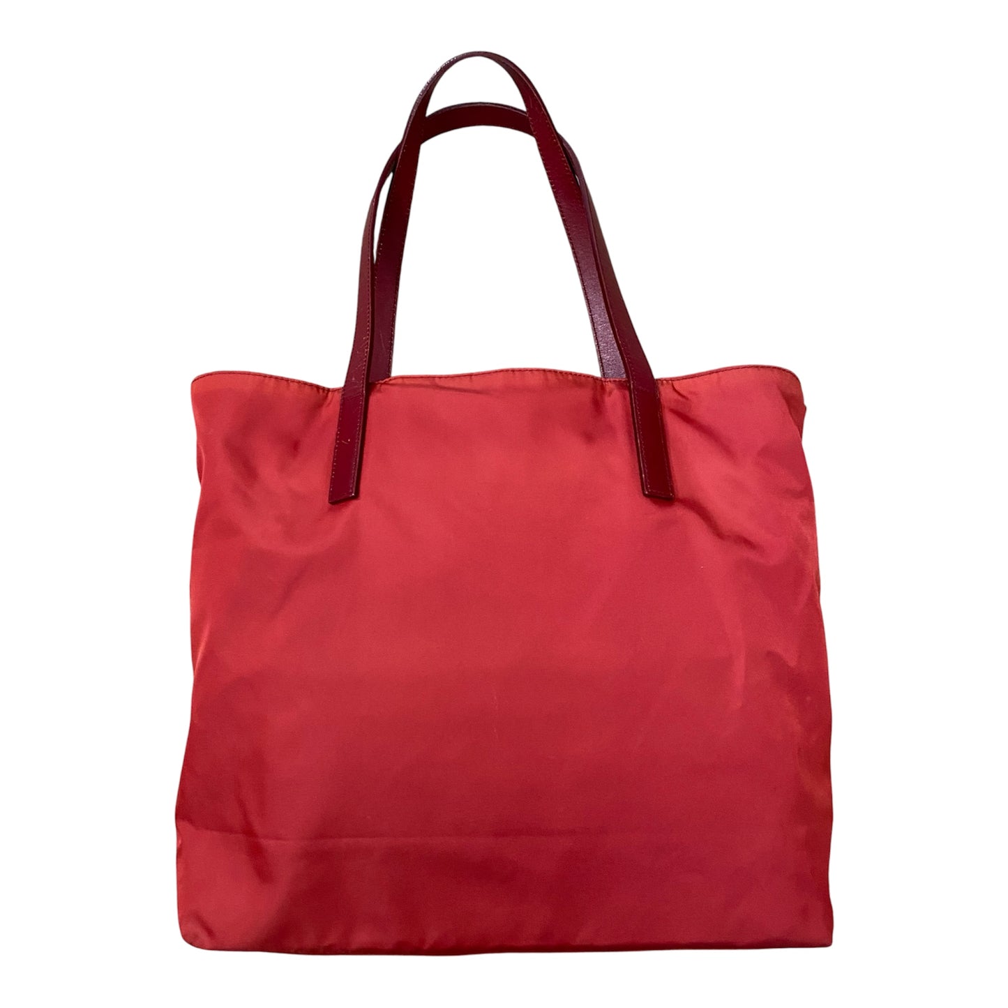 Prada triangle logo red nylon tote bag Authentic with coa 13x12x4