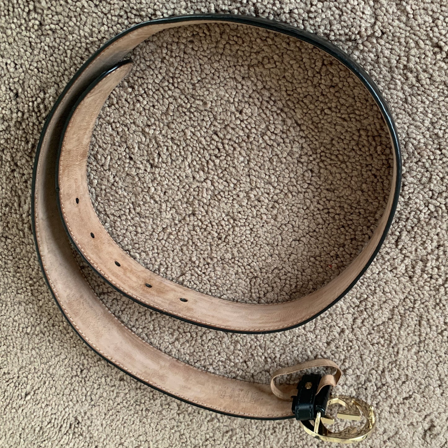 Authentic Gucci unisex signature monogram black leather belt