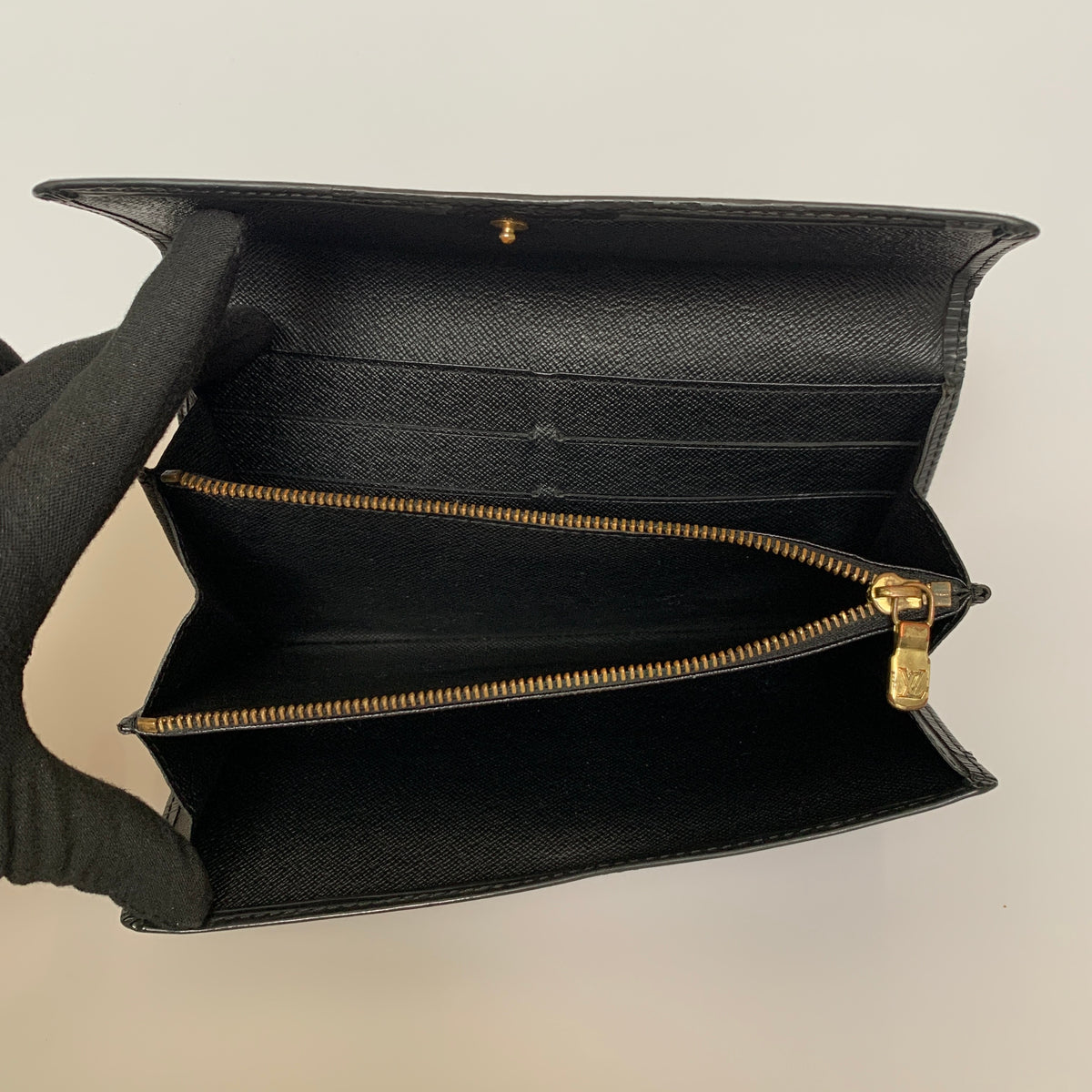 Louis Vuitton black Epi leather long wallet SR0045 Authentic with COA7.5x4.3