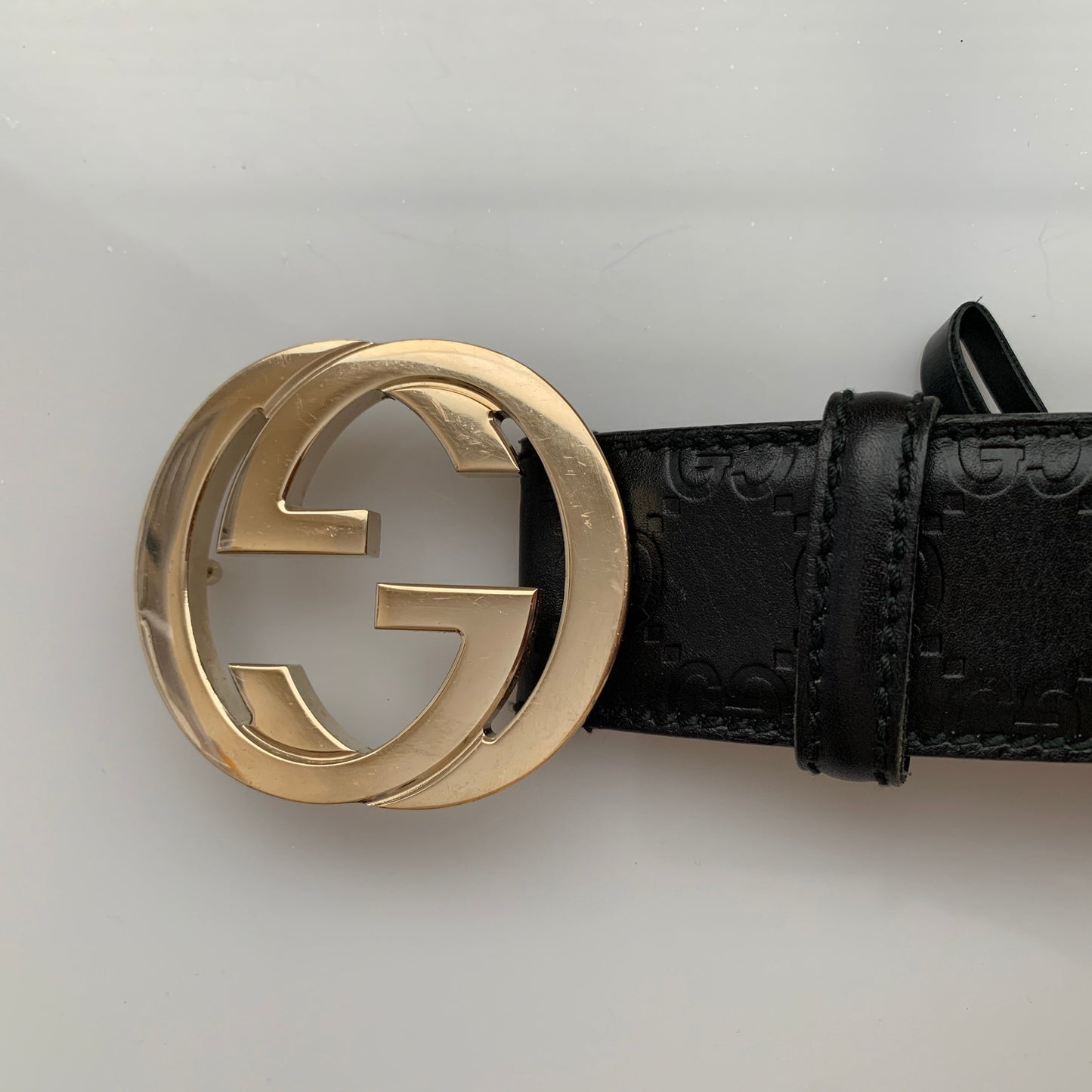 Gucci GG monogram black leather Belt unisex 85cm 34 inch Authentic with COA