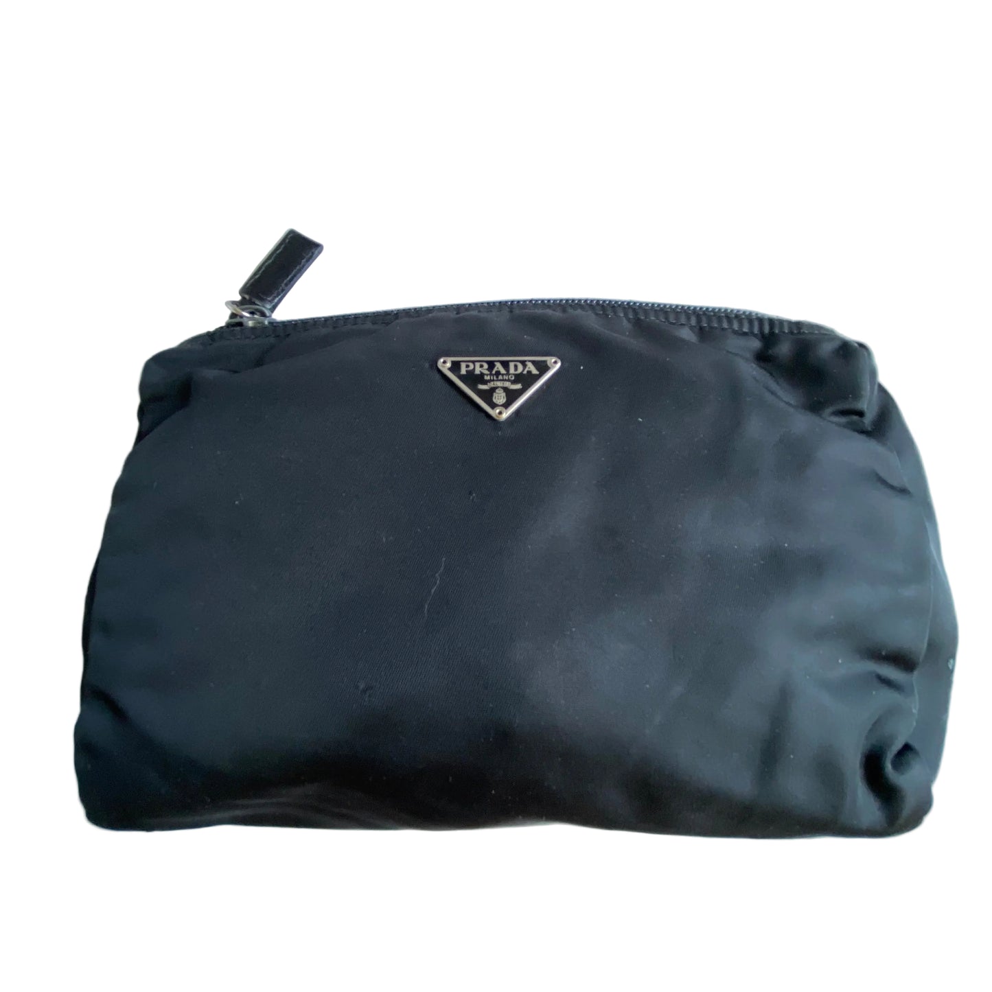 Prada triangle logo black nylon pouch bag authentic with coa