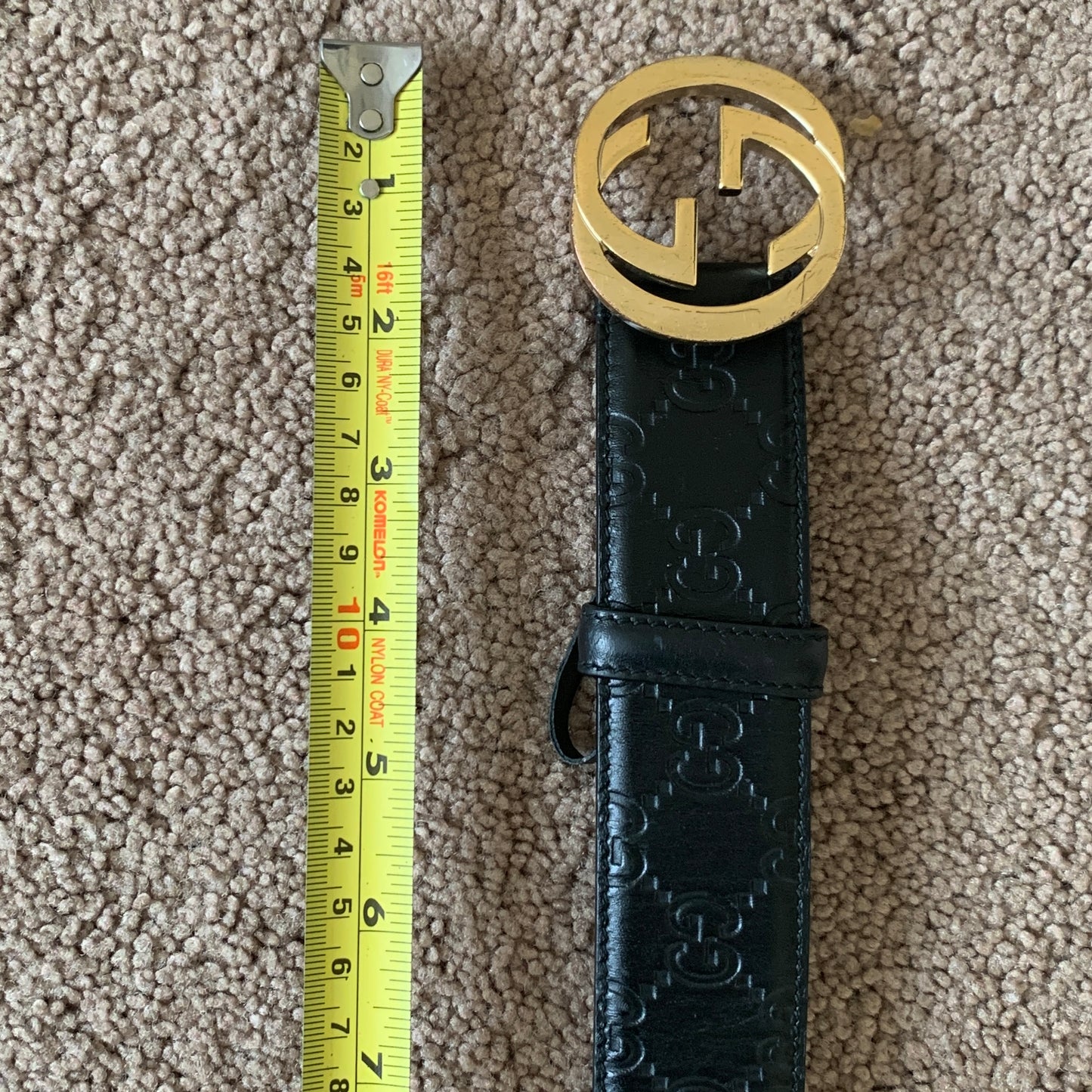 Authentic Gucci unisex signature monogram black leather belt