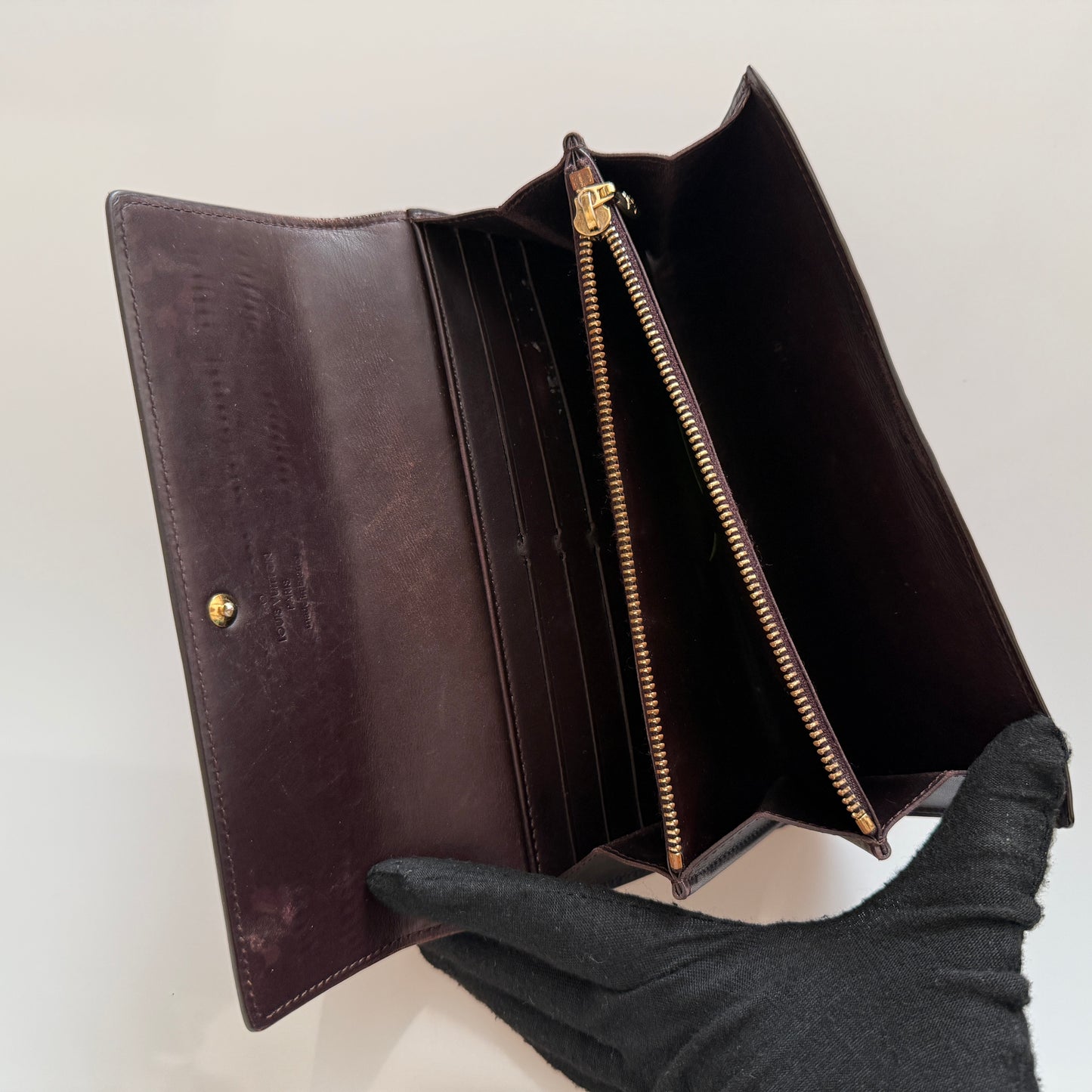 Louis Vuitton monogram Vernis patent leather amarante long wallet authentic with COA TN1141