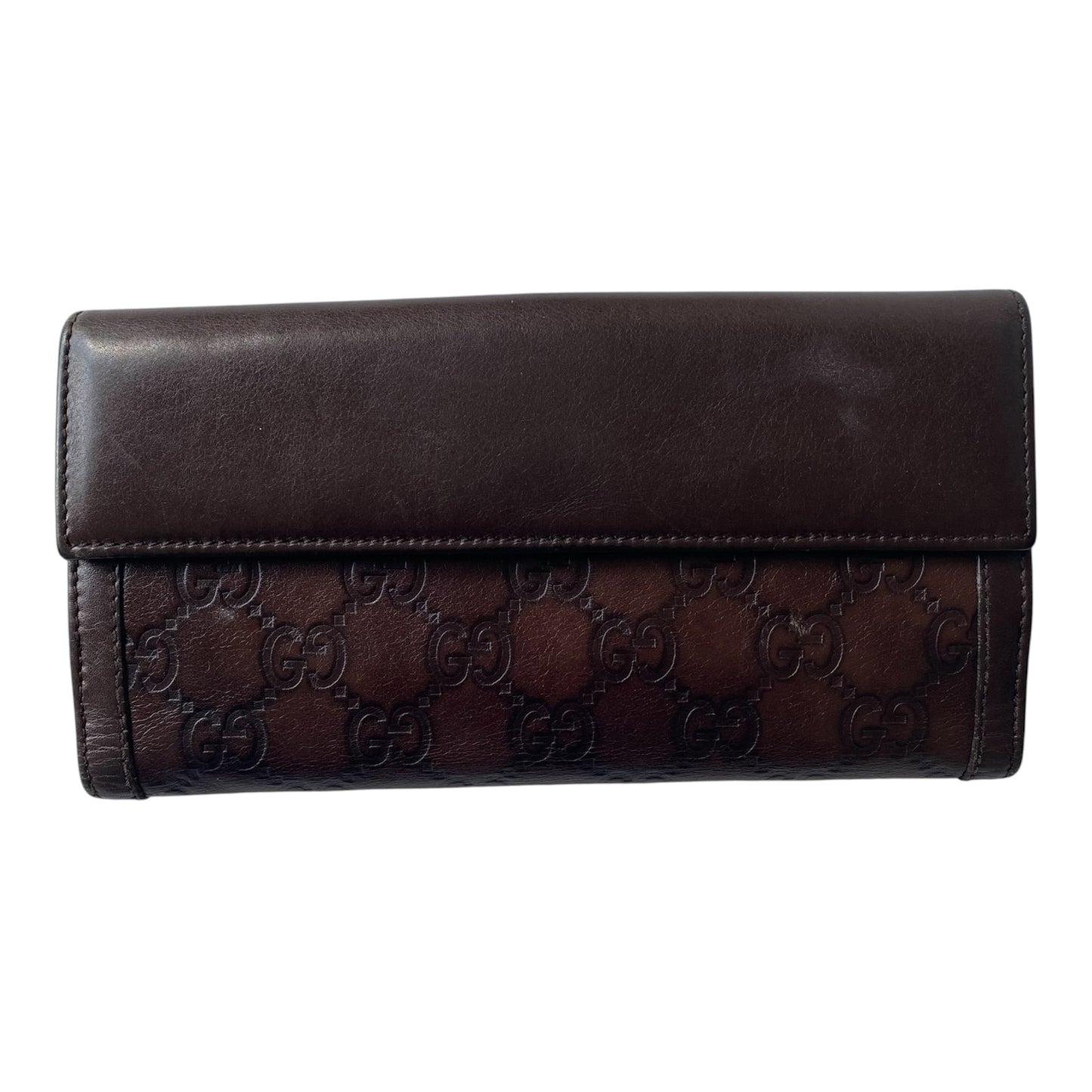 Gucci GG monogram brown leather long wallet Authentic with COA box