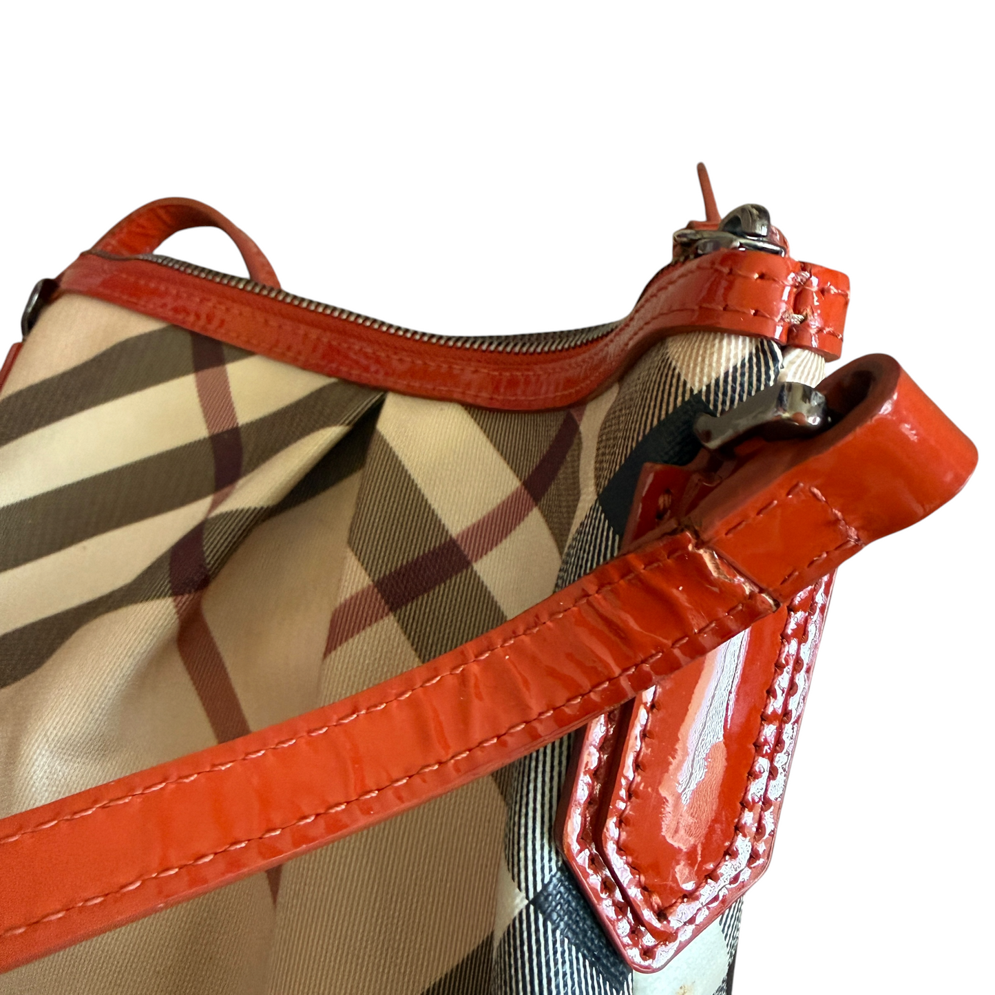 Burberry nova check canvas orange leather crossbody bag authentic w/ COA 10x11x