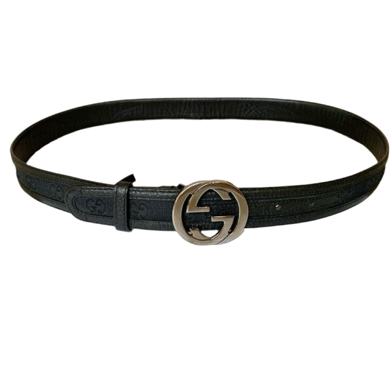 Authentic Gucci unisex monogram black canvas and leather belt 90 cm 36 inch