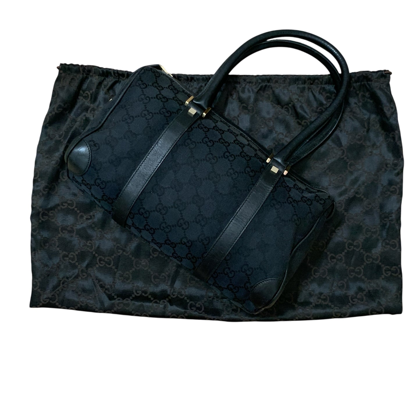 Gucci black monogram Boston bag authentic with COA dusty