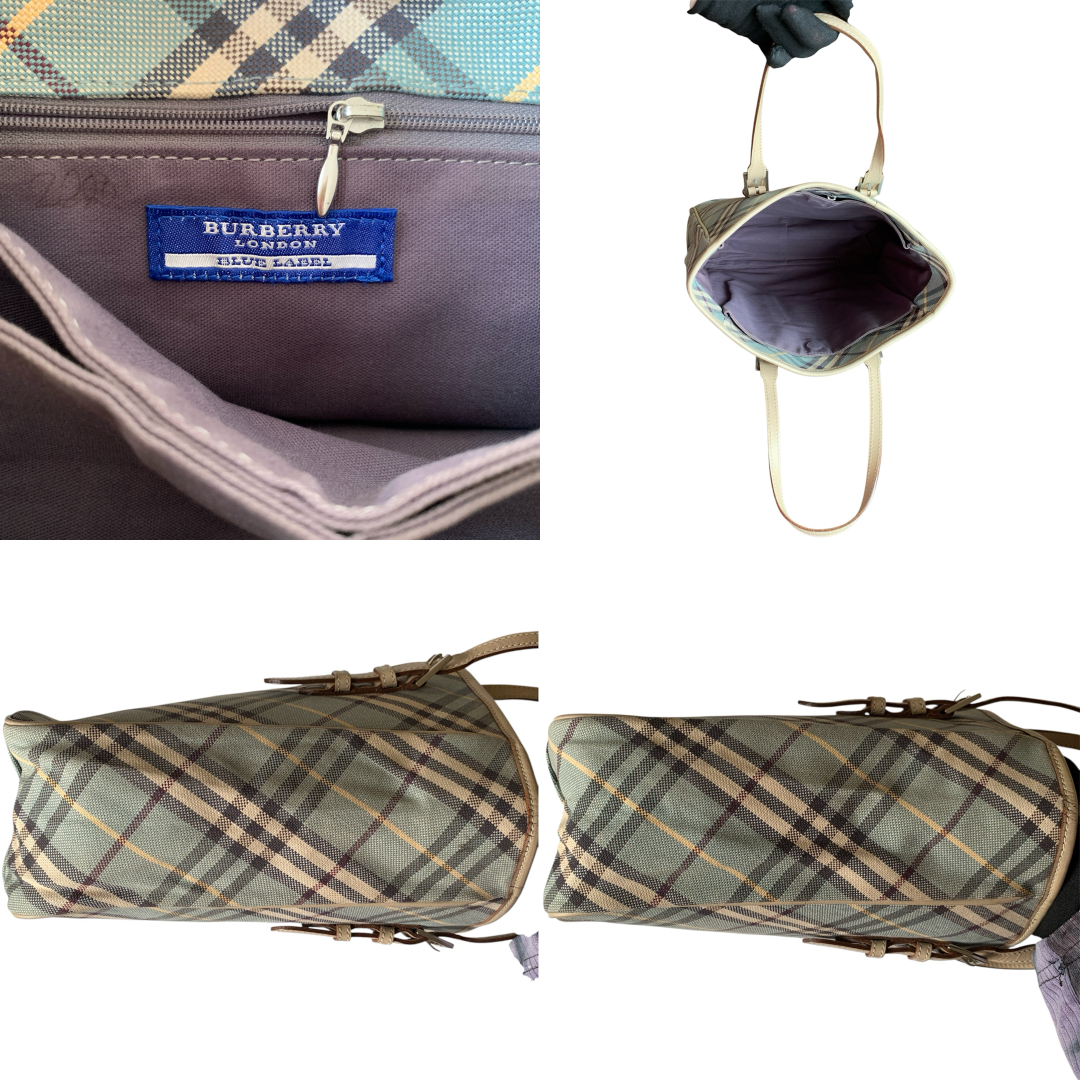 Burberry blue white check Tote Bag authentic with COA