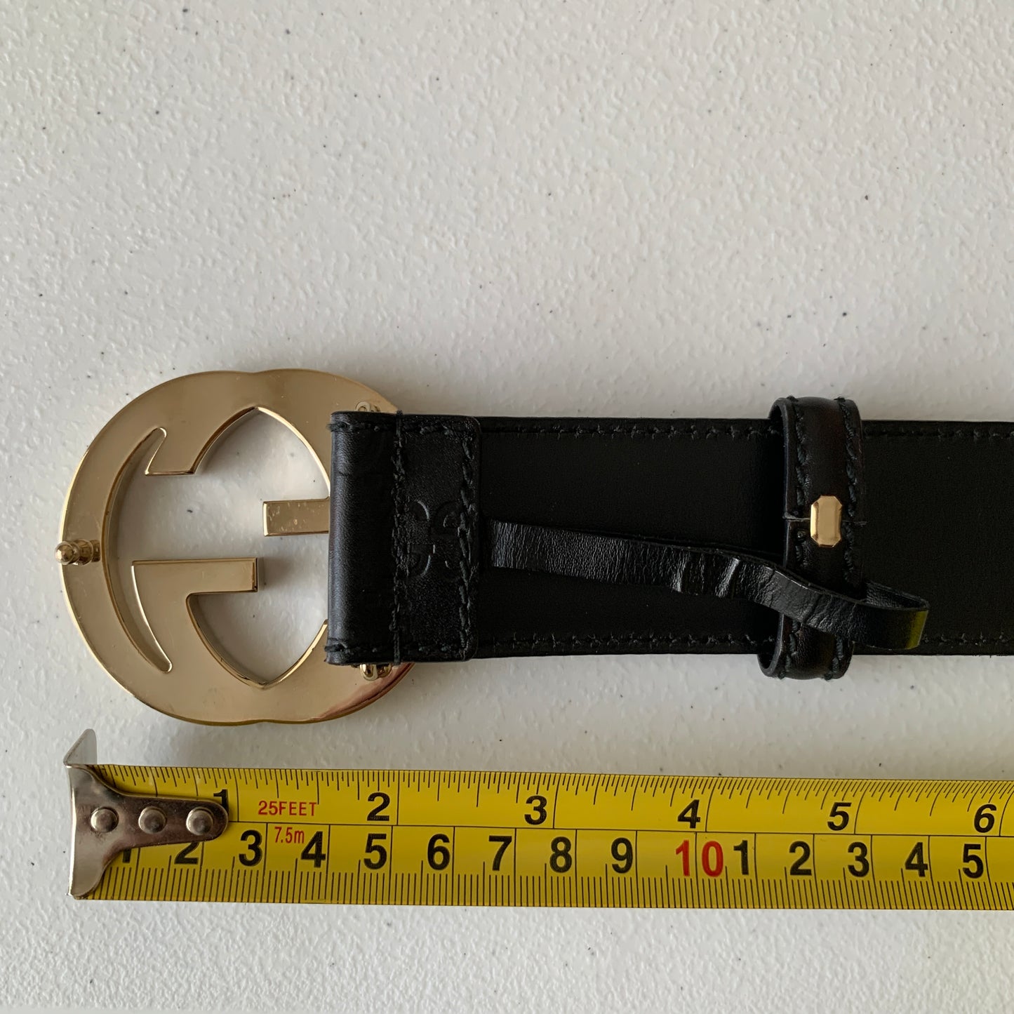 Gucci GG monogram black leather Belt unisex 85cm 34 inch Authentic with COA