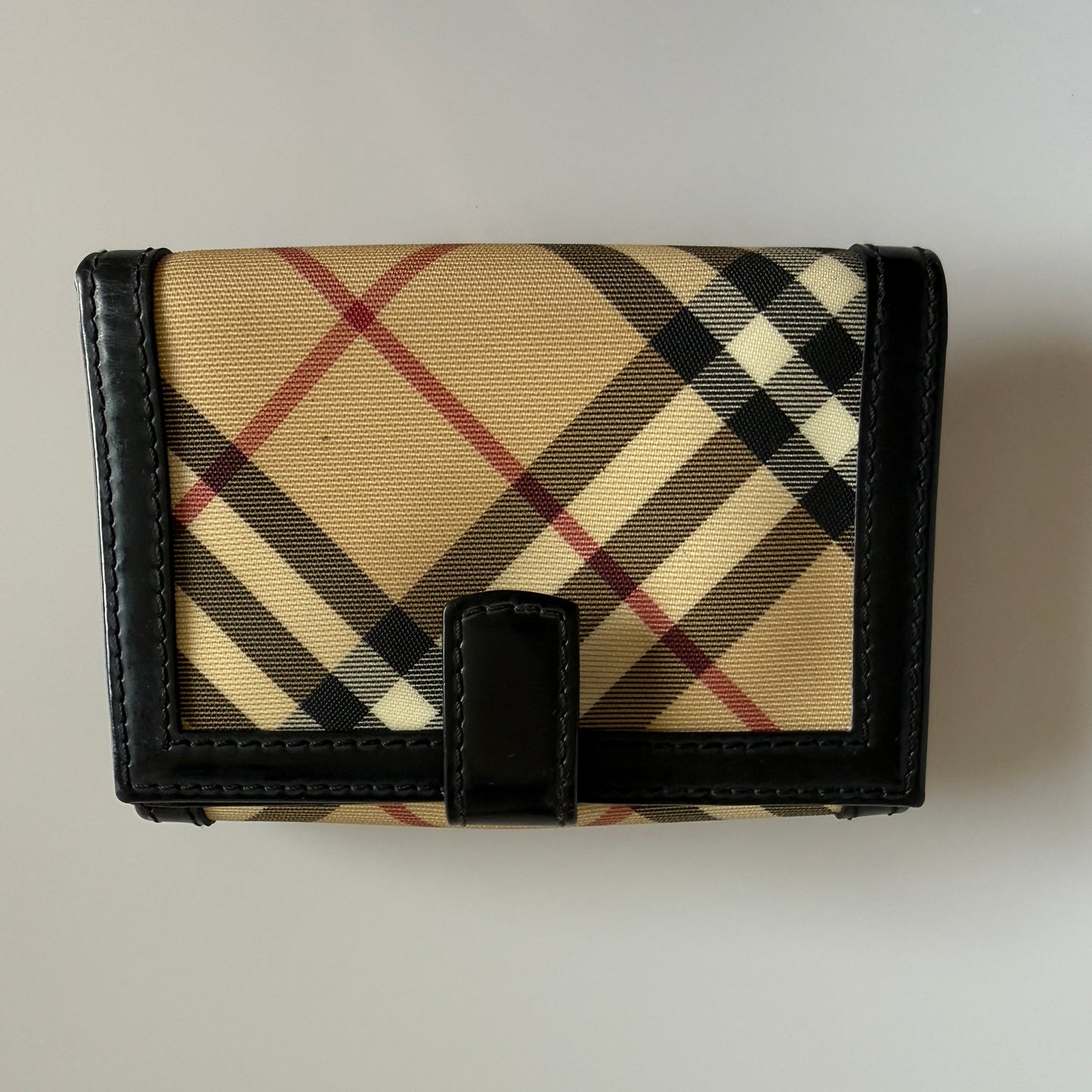 Burberry nova check canvas abs black leather compact wallet authentic with COA