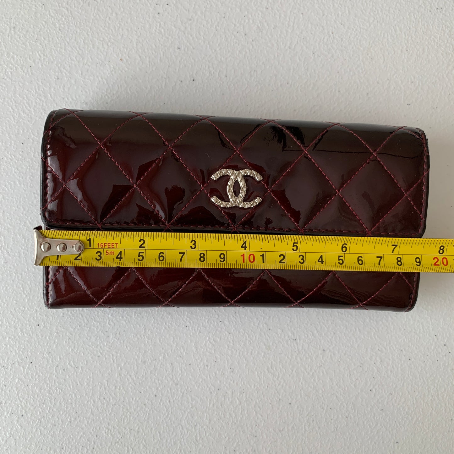 Chanel burgundy matelasse patent Leather Wallet authentic with COA box