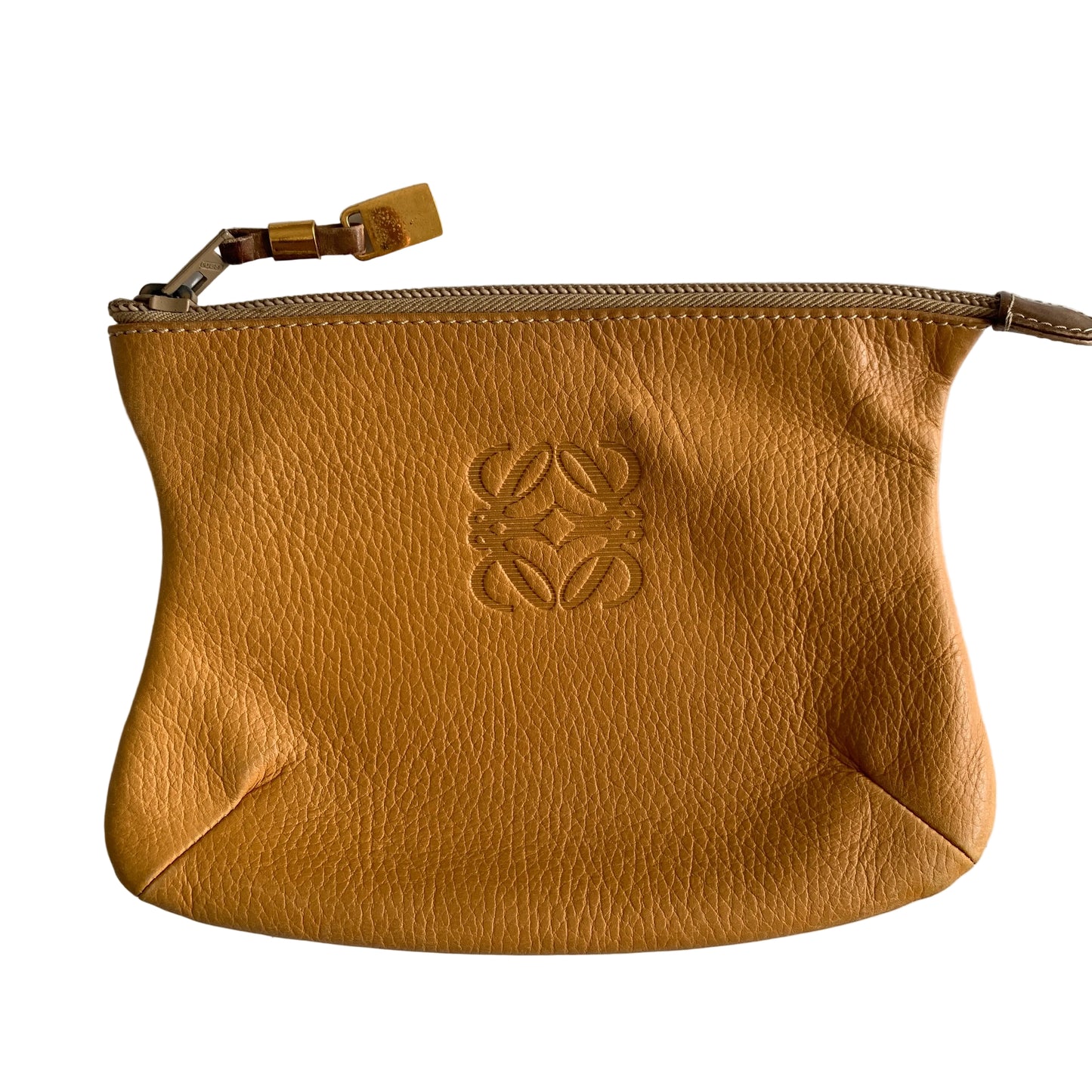 Loewe mustard yellow leather clutch pouch bag Authentic with COA 8.3x6.3