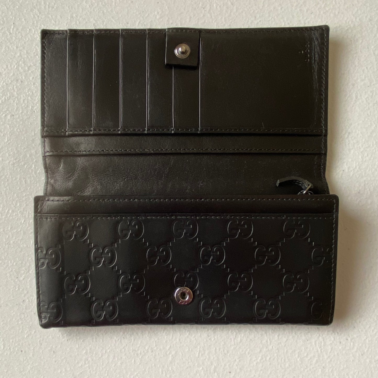 Gucci GG monogram black leather long wallet Authentic with COA 7x3.6