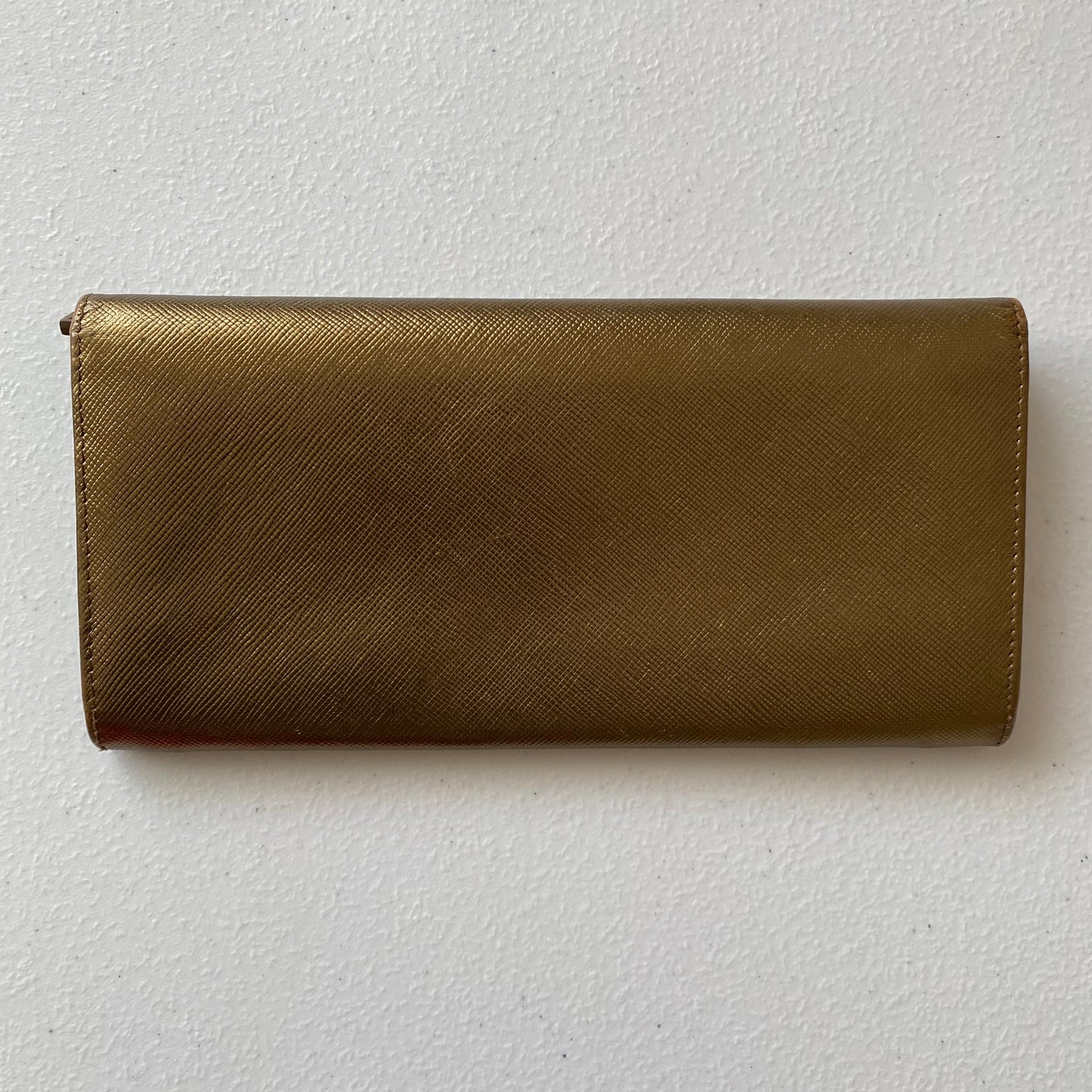 PRADA gold triangle logo saffiano leather long wallet Authentic with COA