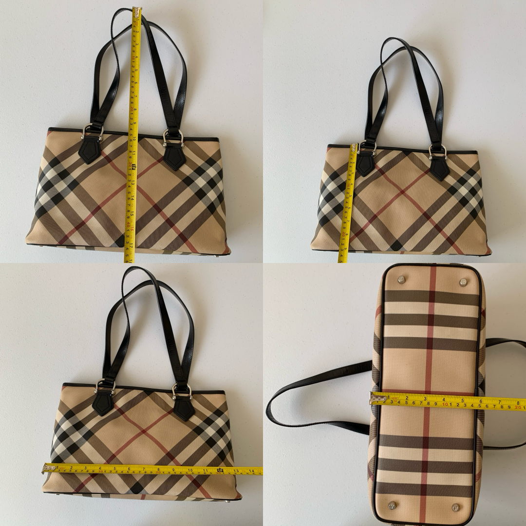 Burberry nova check canvas and black leather Tote Bag authentic with COA