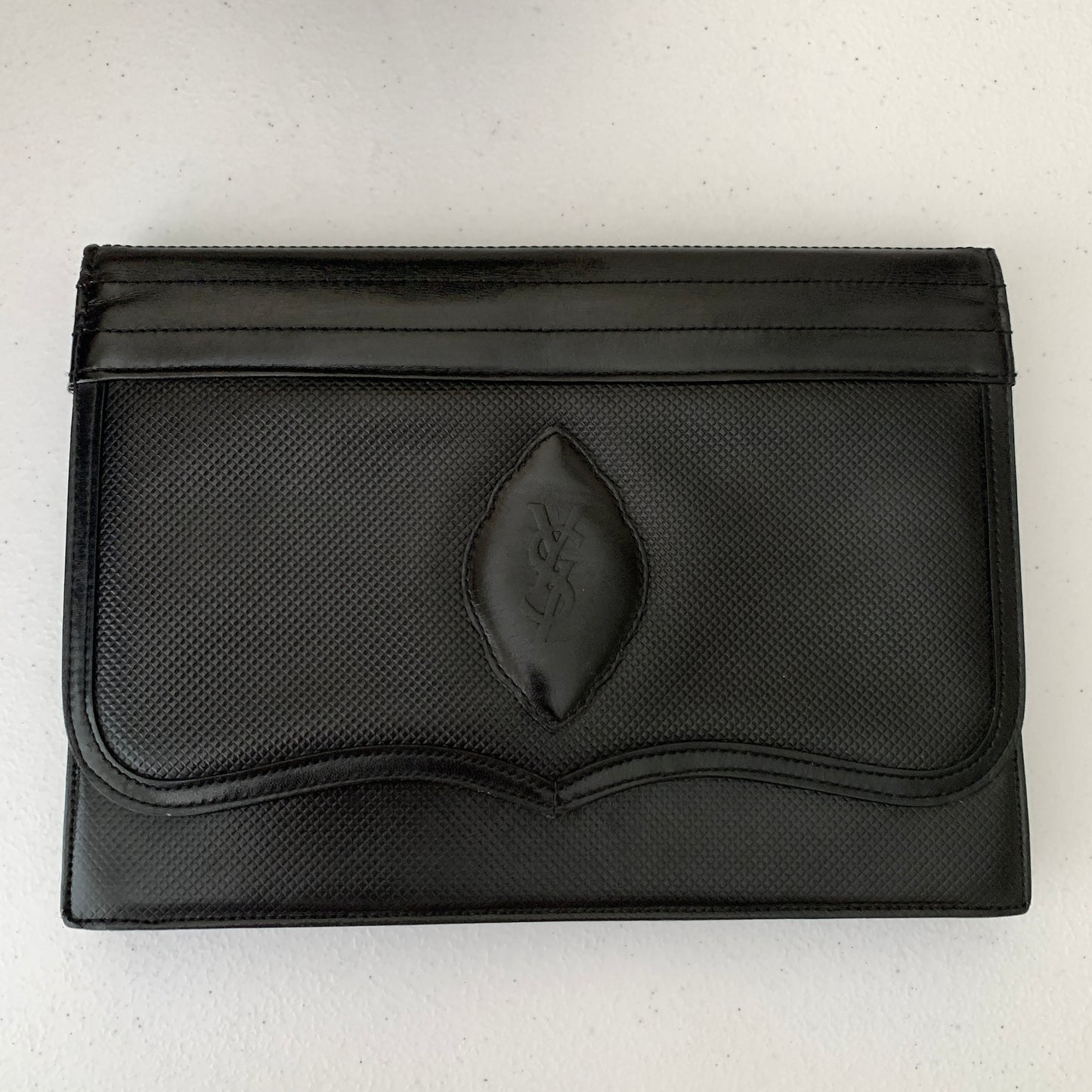 Yves Saint Laurent vintage YSL logo black leather clutch bag Authentic with COA 9.1x6.7x2