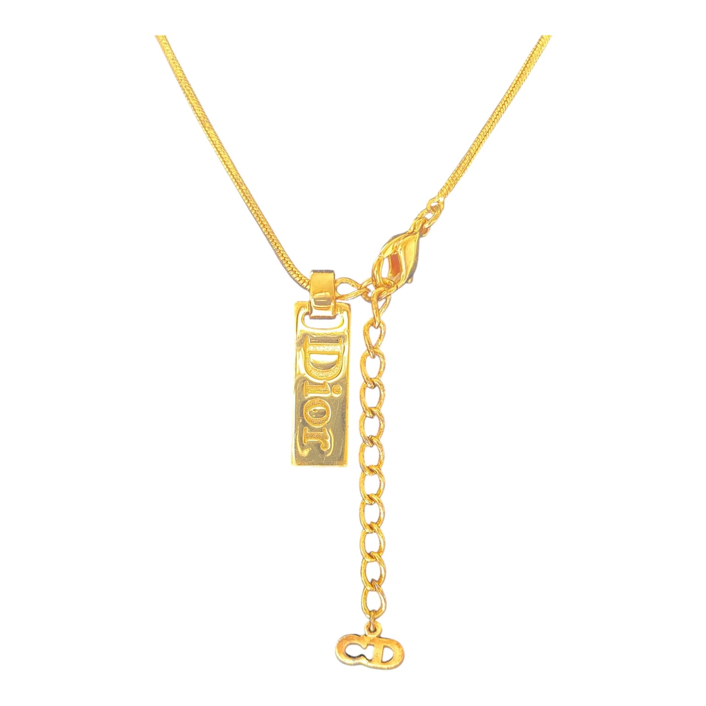 Dior logo plate pendant gold plated adjustable necklace Authentic with COA