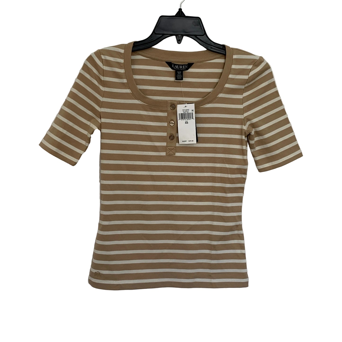 Lauren Ralph Lauren Women’s NWT birch tan striped scoop neck tee shirt size xsm