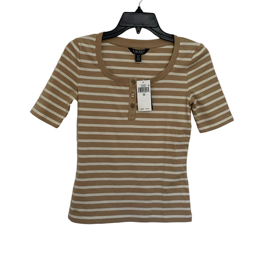 Lauren Ralph Lauren Women’s NWT birch tan striped scoop neck tee shirt size XS/TP