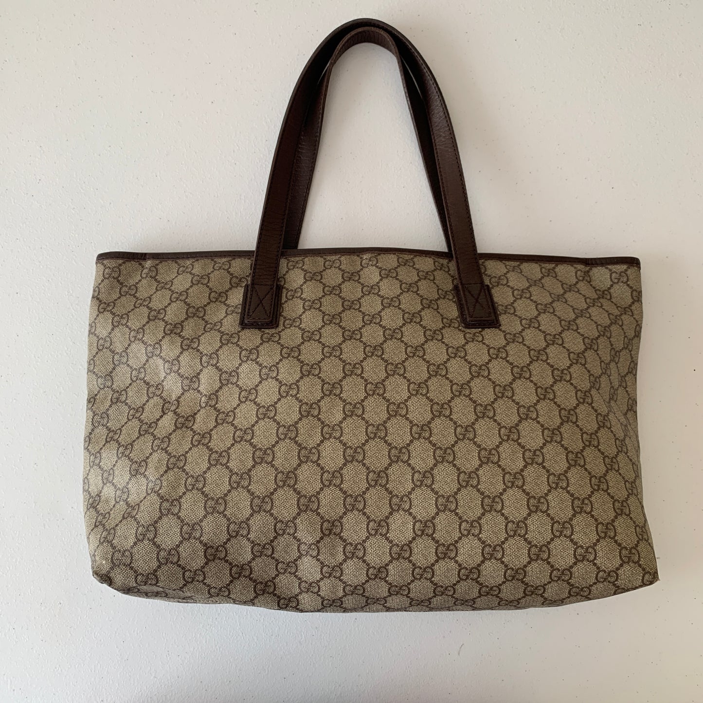 Gucci GG supreme canvas and brown leather tote bag authentic with COA