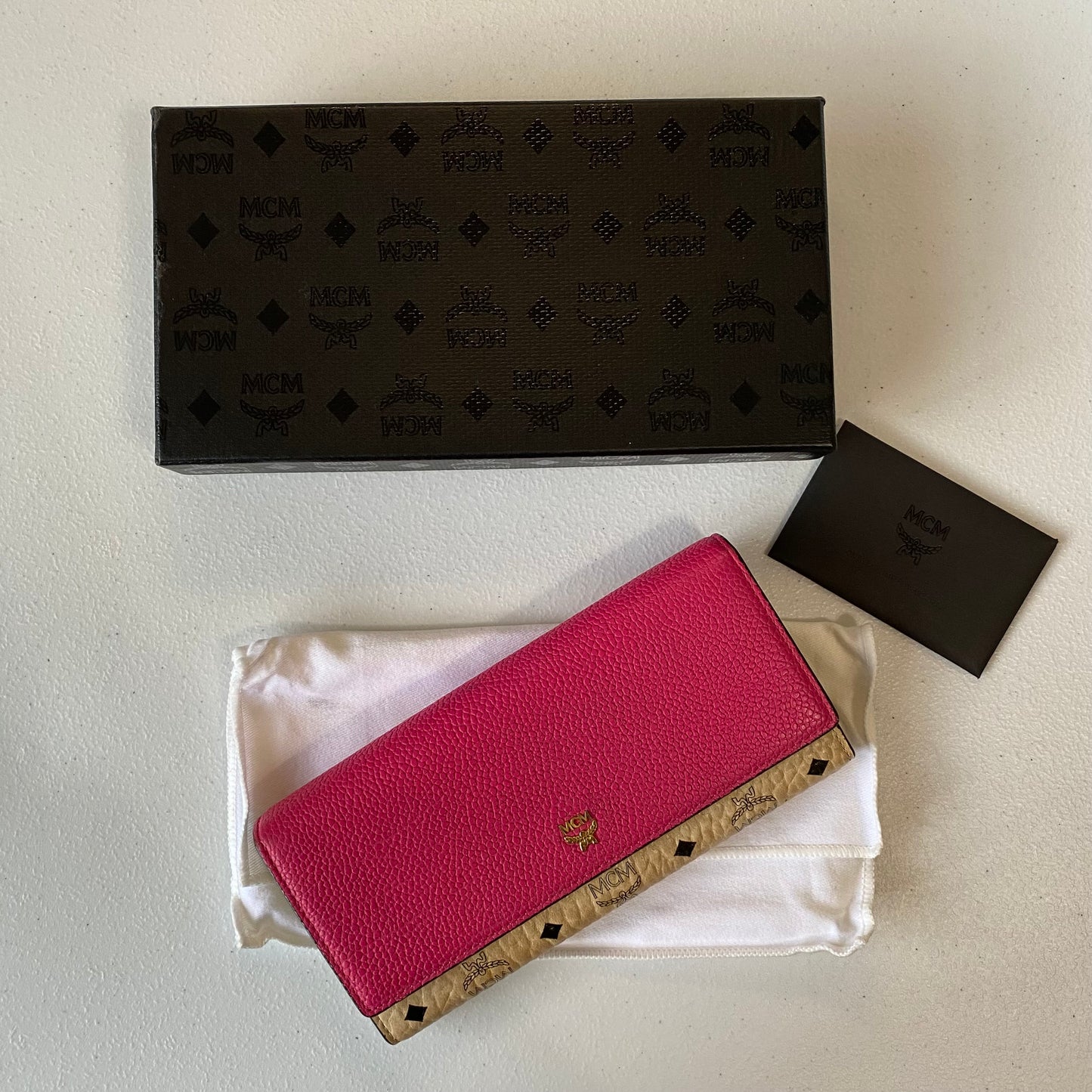MCM beige visetos pink leather long wallet authentic with coa box