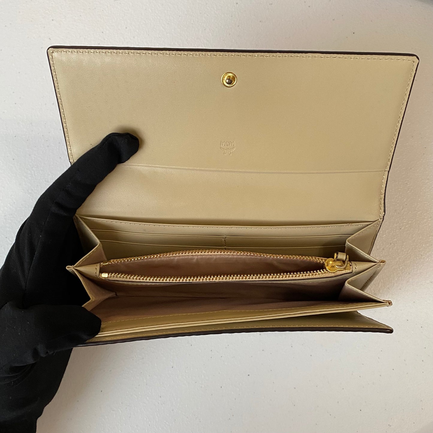 MCM beige visetos pink leather long wallet authentic with coa box