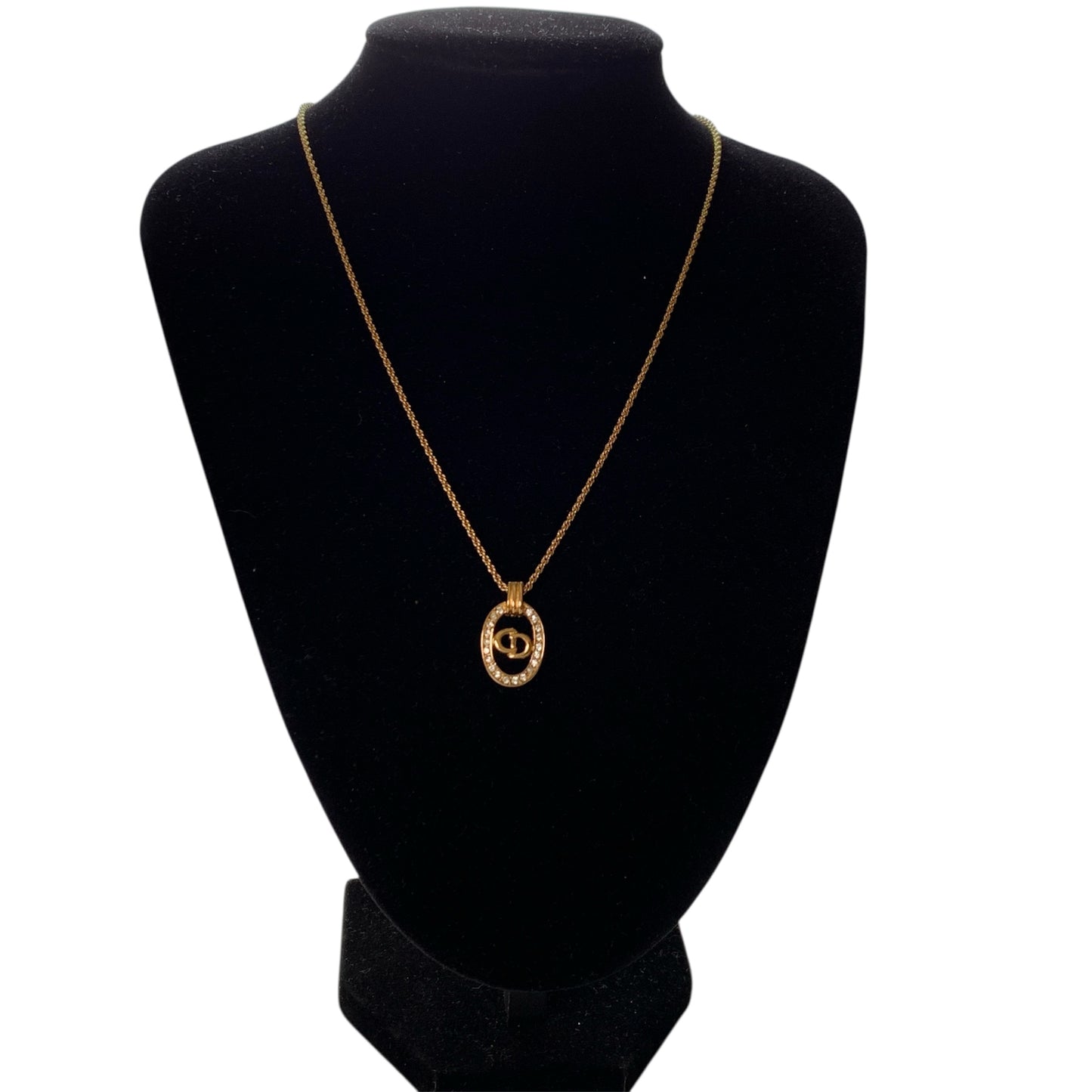Dior CD logo pendant gold plated necklace authentic with COA and adjustable len