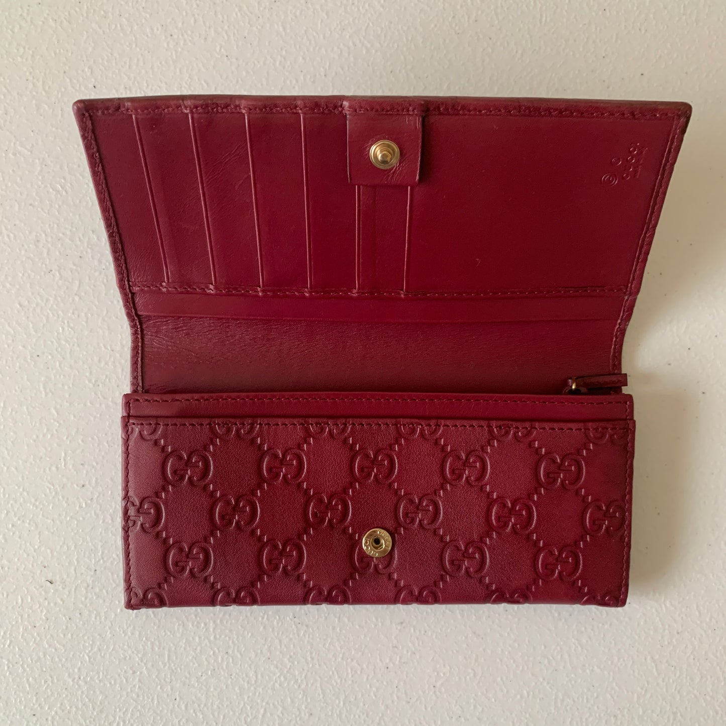 Gucci GG signature burgundy leather Long Wallet Authentic with COA