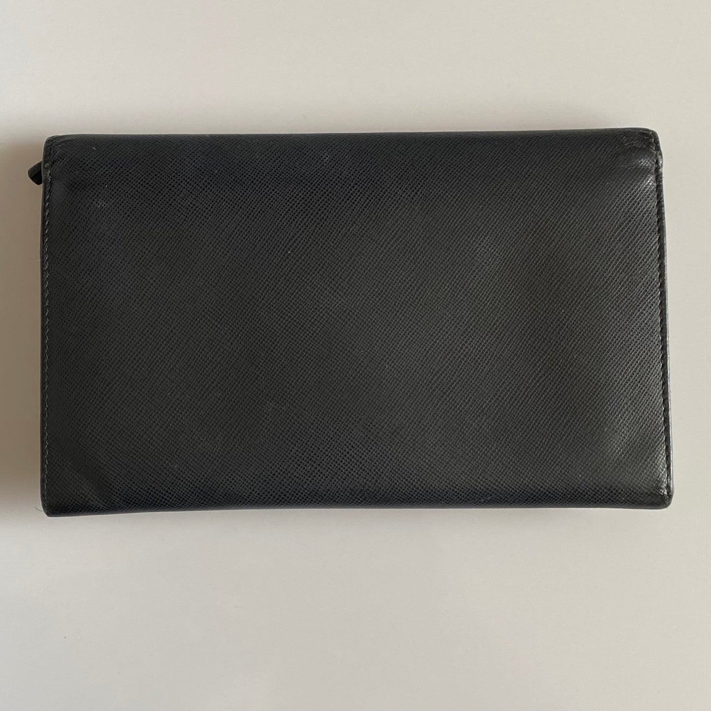 PRADA black saffiano leather triangle logo long wallet authentic with coa box